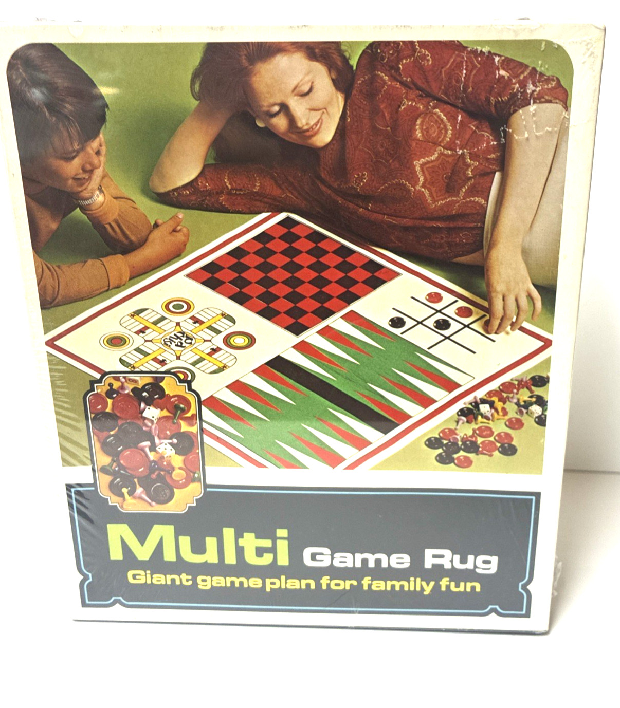 NOS Vintage Multi Game Rug Sealed Retro Giant Floor Board Game Checkers Ludo 70s