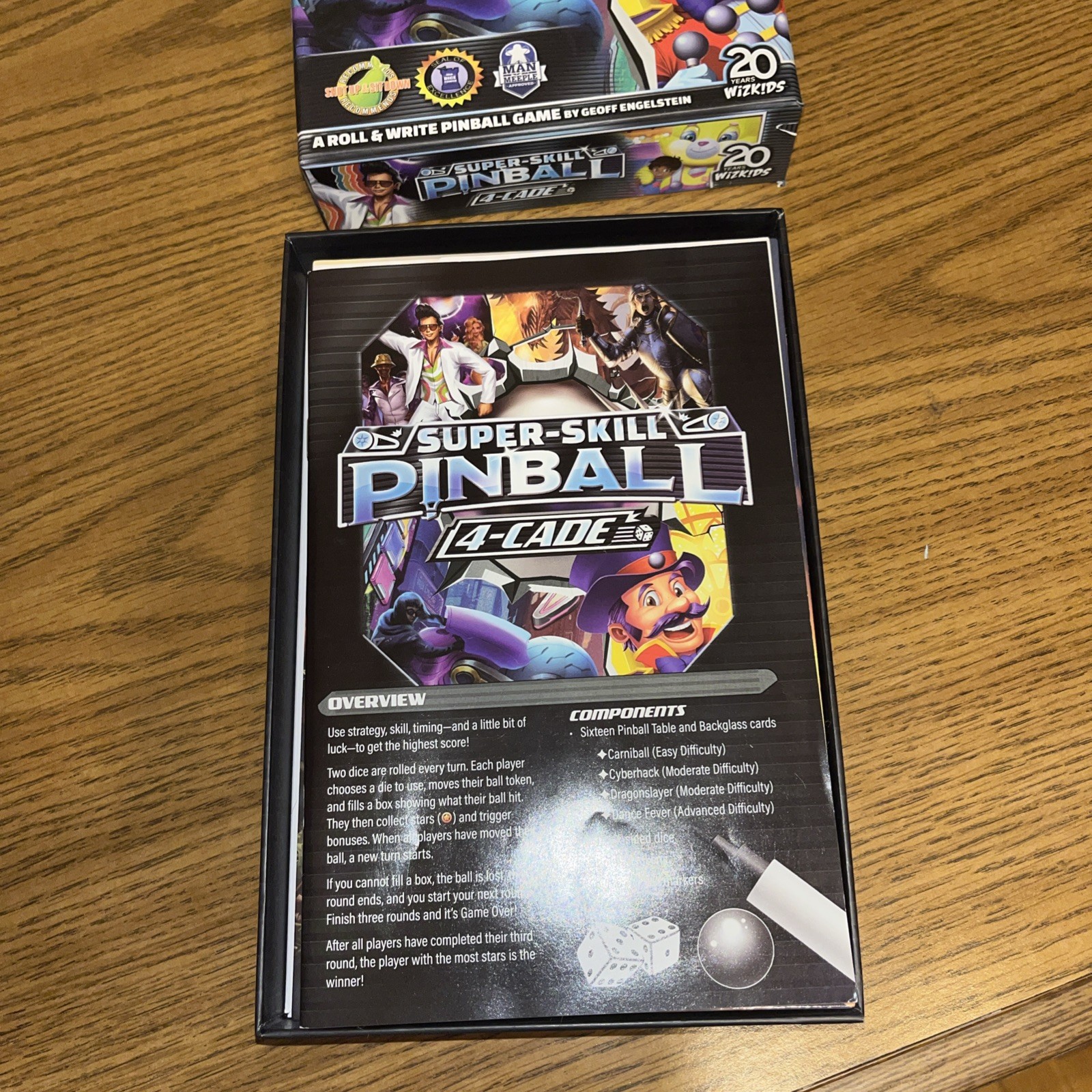 WizKids Super-Skill Pinball 4-Cade Roll & Write Pinball Dice Game New Open Box