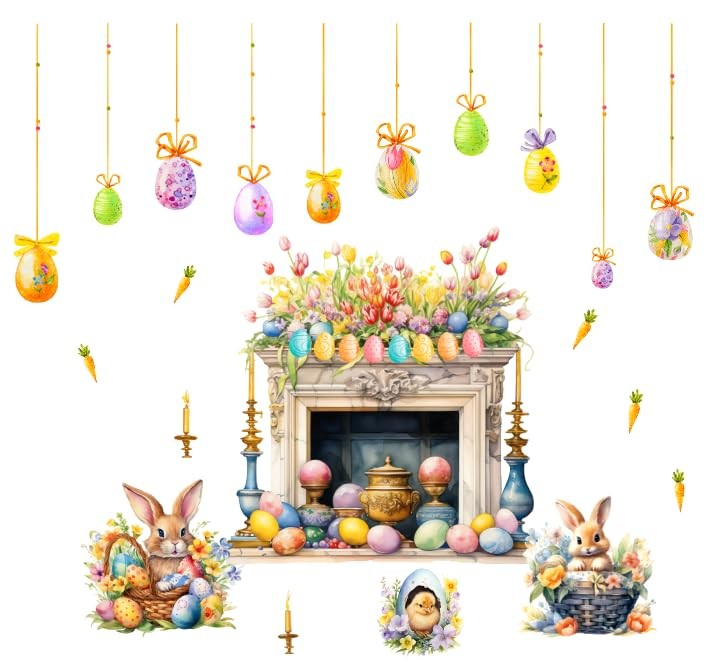 Easter Wall Decoration Sticker Bunny Decals for Party Purple Oange
