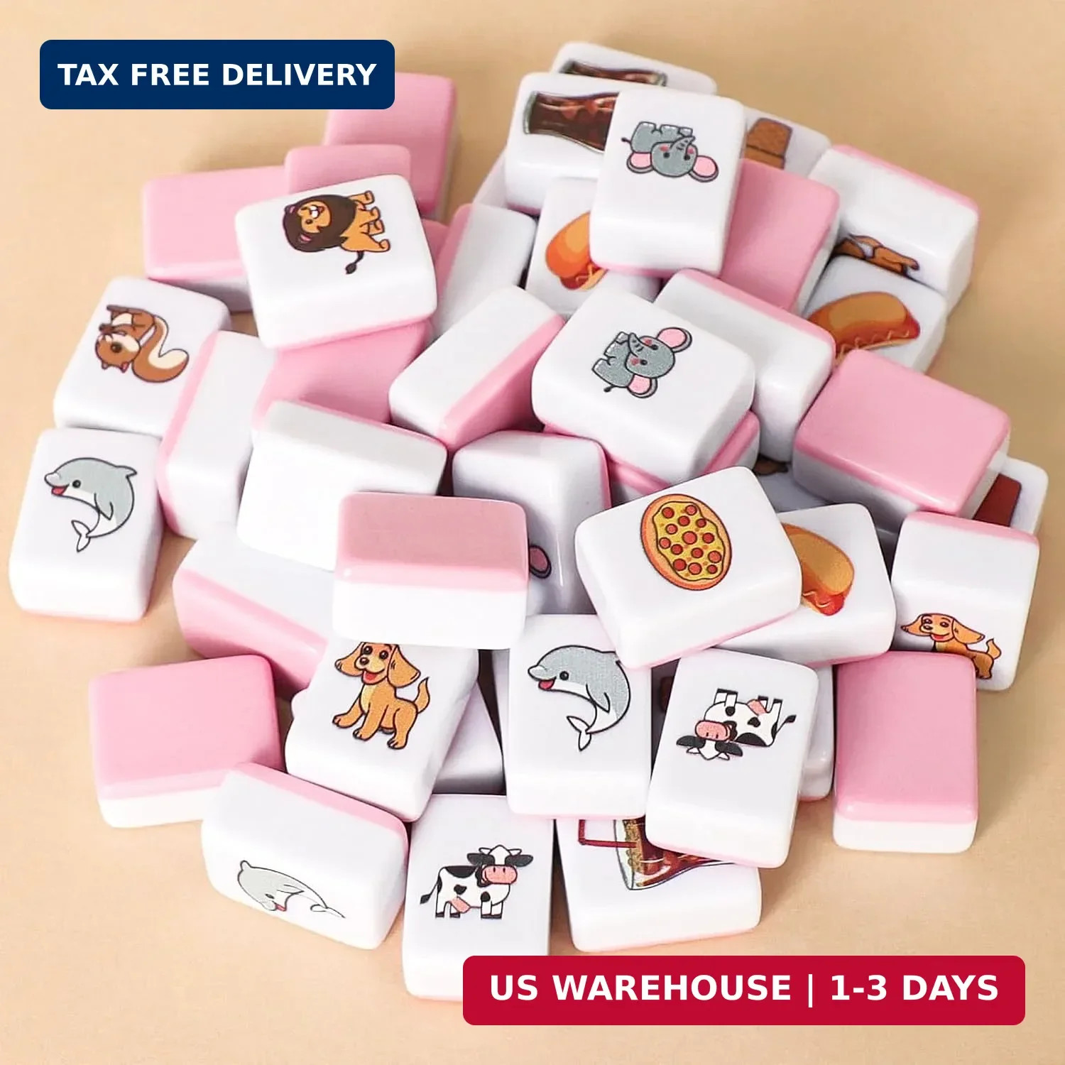 2 Players Mahjong Block Set for Adult, Mahjong Tile Game with 66 Premium Pink Ti