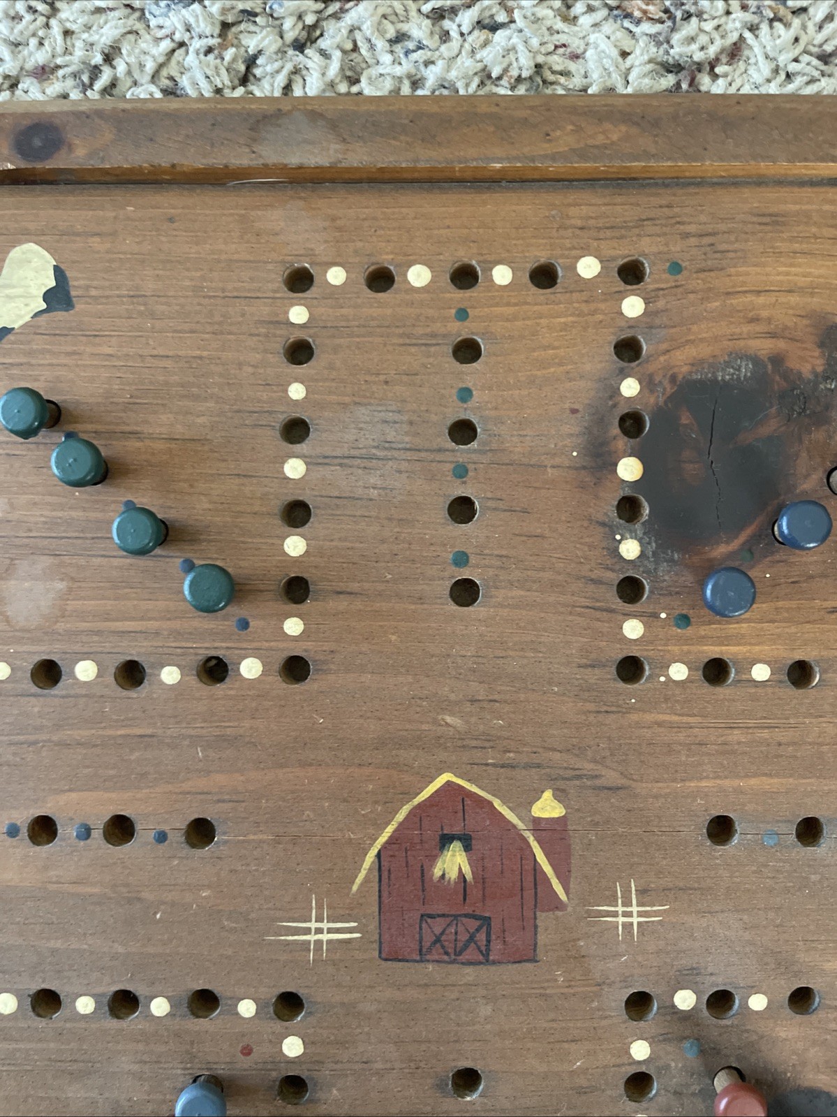 VTG Handmade Wooden Game Board Aggravation Wahoo Country Cottage Farmhouse Dice