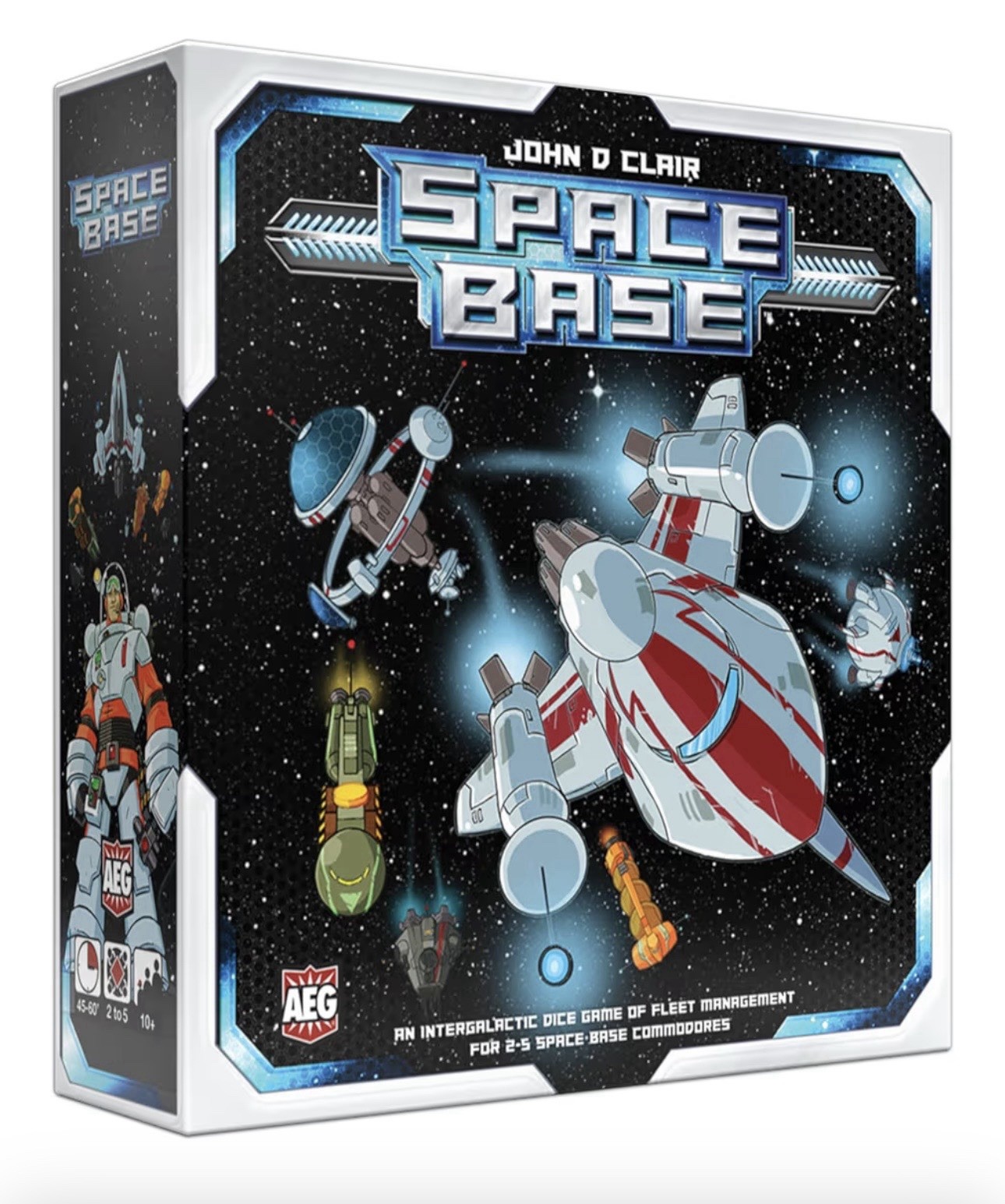 Space Base board game with striking red and blue spacecraft artwork.