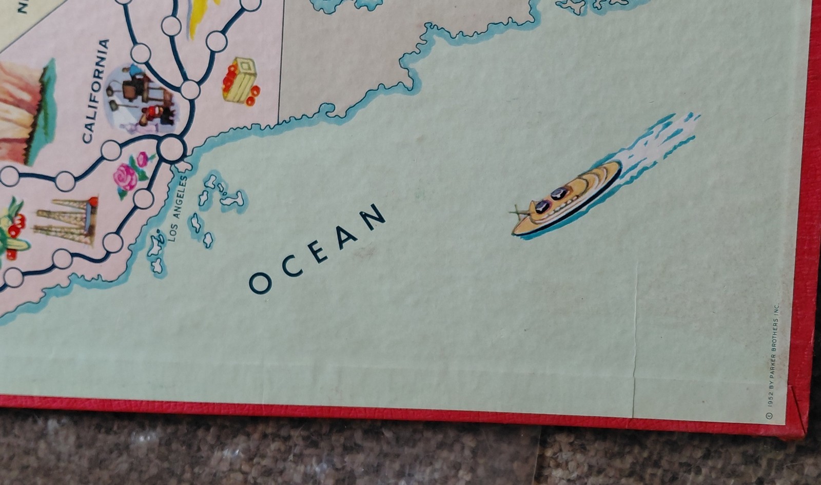 Antique 1952 ACROSS THE CONTINENT GAME BOARD ONLY PARKER BROTHERS 3-Fold USA