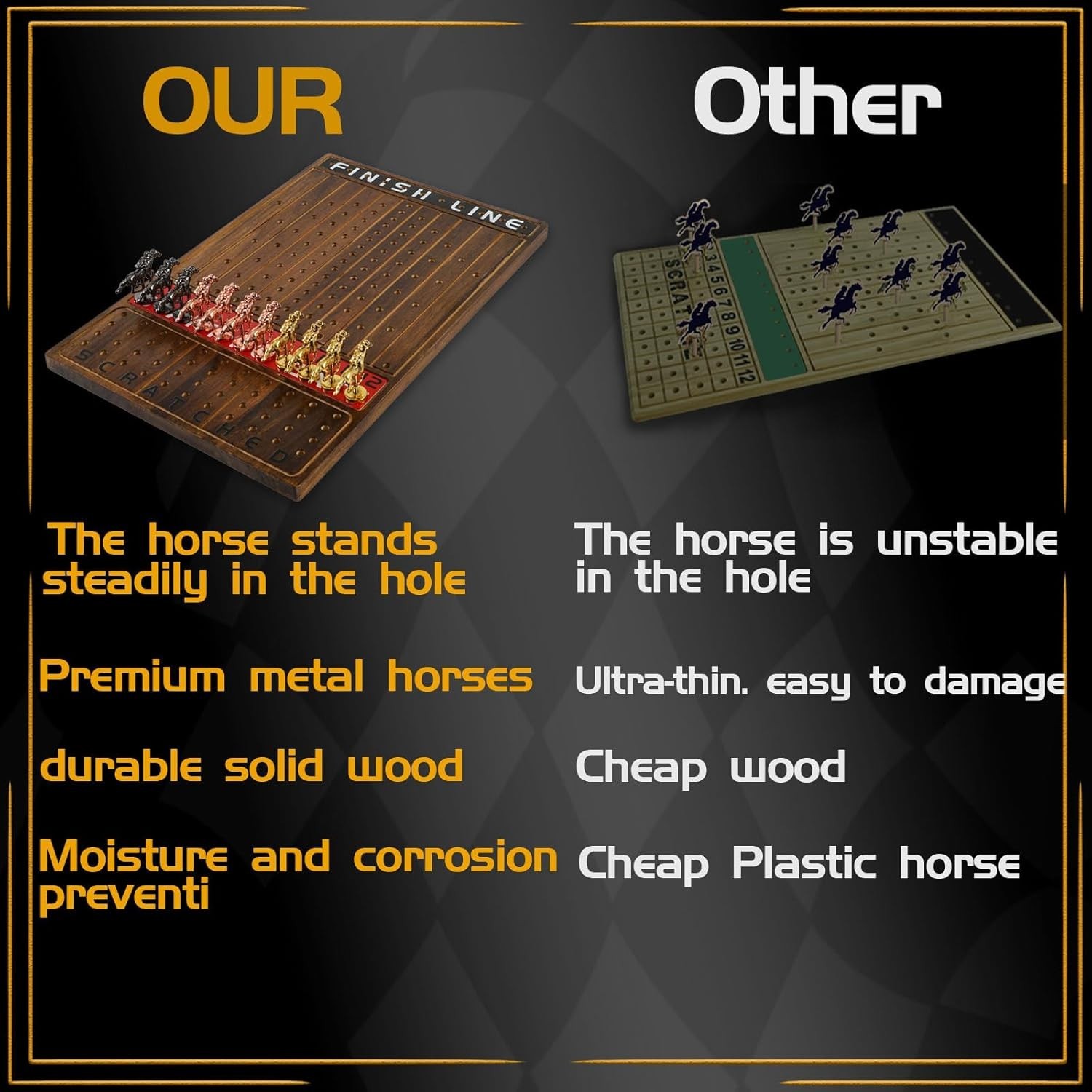 Horse Race Board Game Racing Game Thickened Solid Wood with 11 Luxurious Dura…