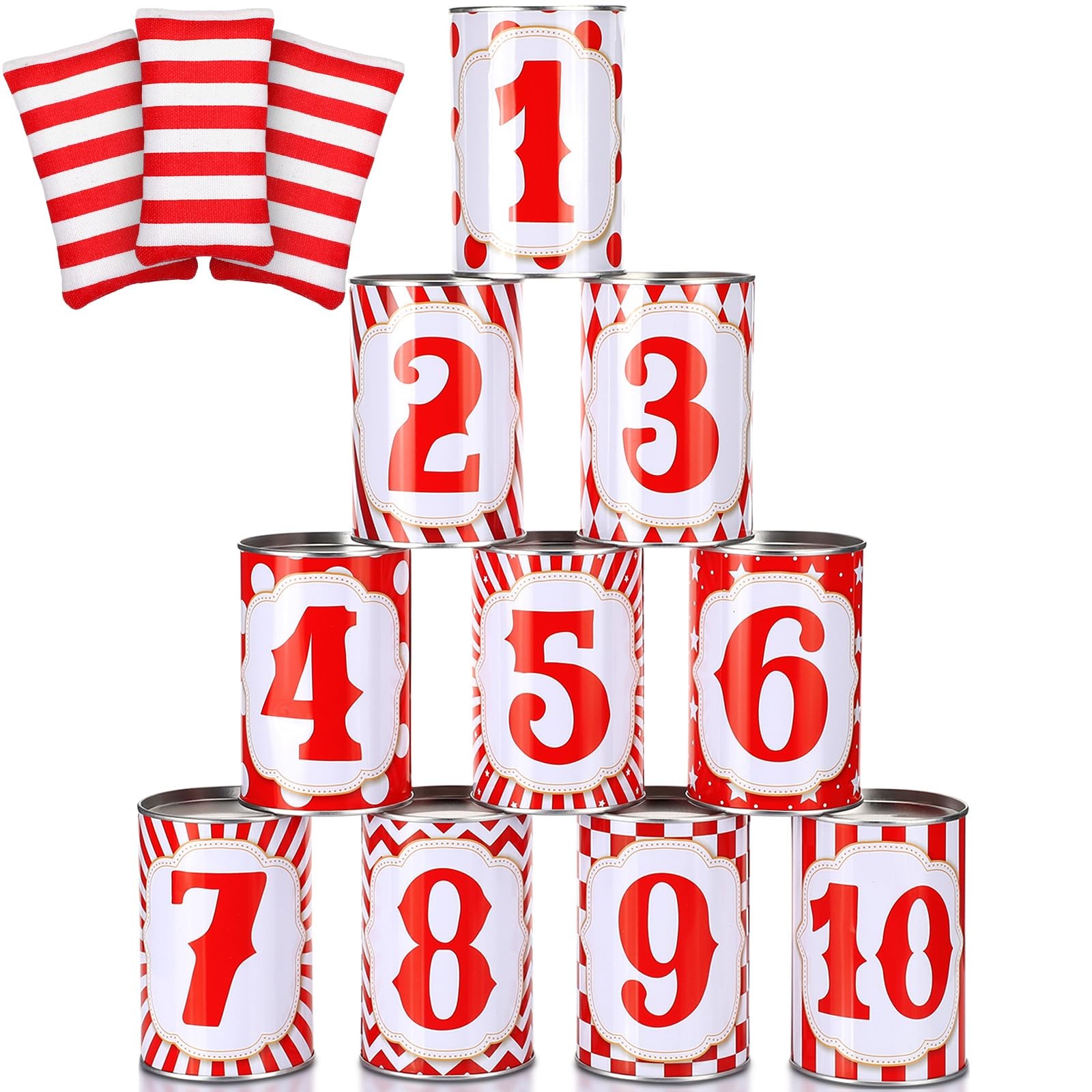Bean Bag Toss Game 13 Pcs Carnival Can 10 Tin Cans PullCrease Games Easter Party