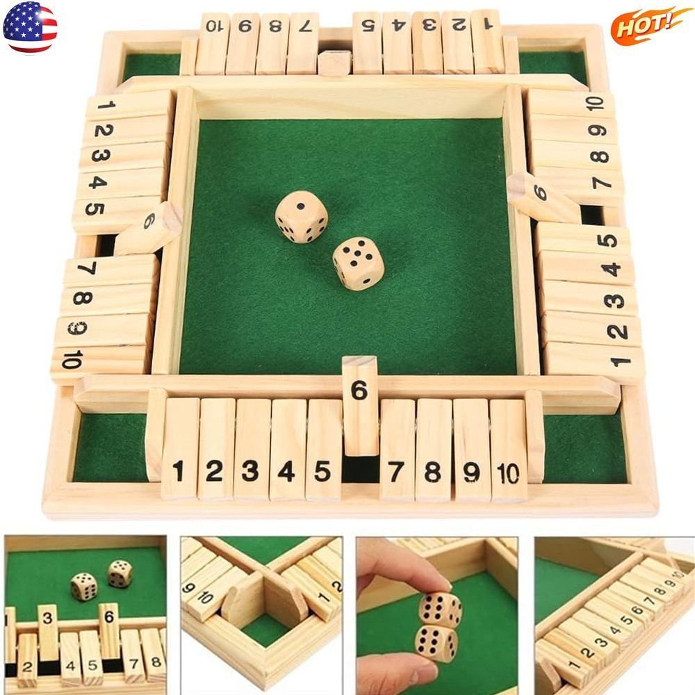 Wooden Dice Board Game Shut The Box for 4 Players Flaps & Dices Game **/-