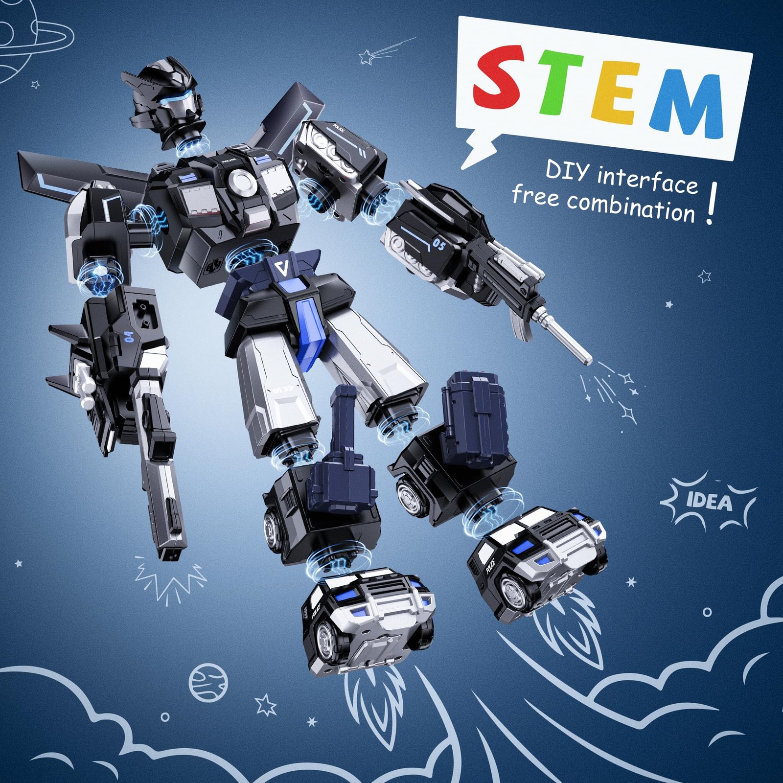 Transform Toy Robot 5-in-1 Magnetic DIY Assembly Boys Girls Kids Gift 4-6