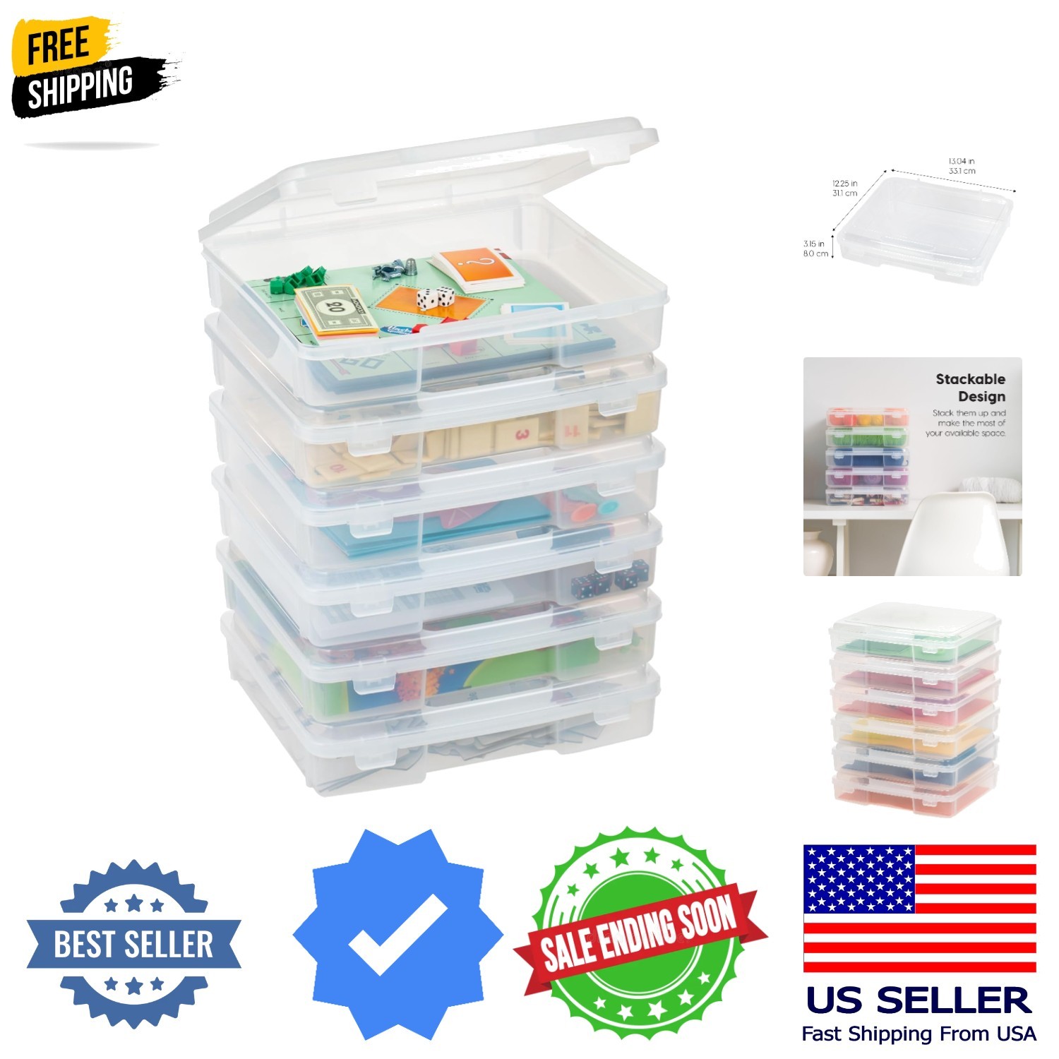 Board Game Storage Containers, 6-Pack || Organizers with Built-In Handle & Sn…