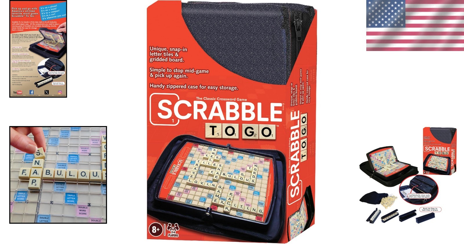 Scrabble To Go – Travel Edition for 2 to 4 Players, Zippered Case Included