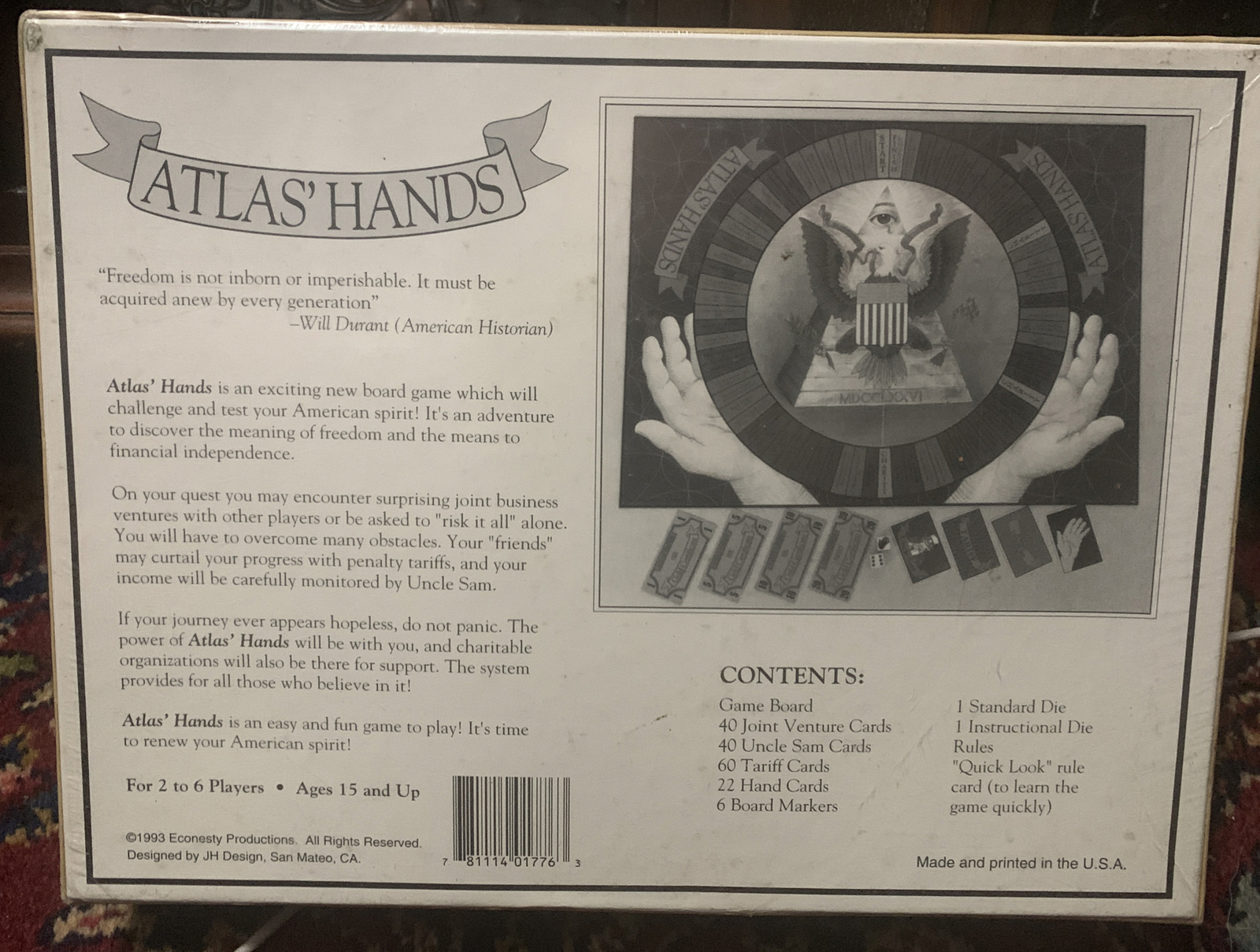 Vintage Atlas’ Hands Board Game by Economy Productions Made in USA SEALED