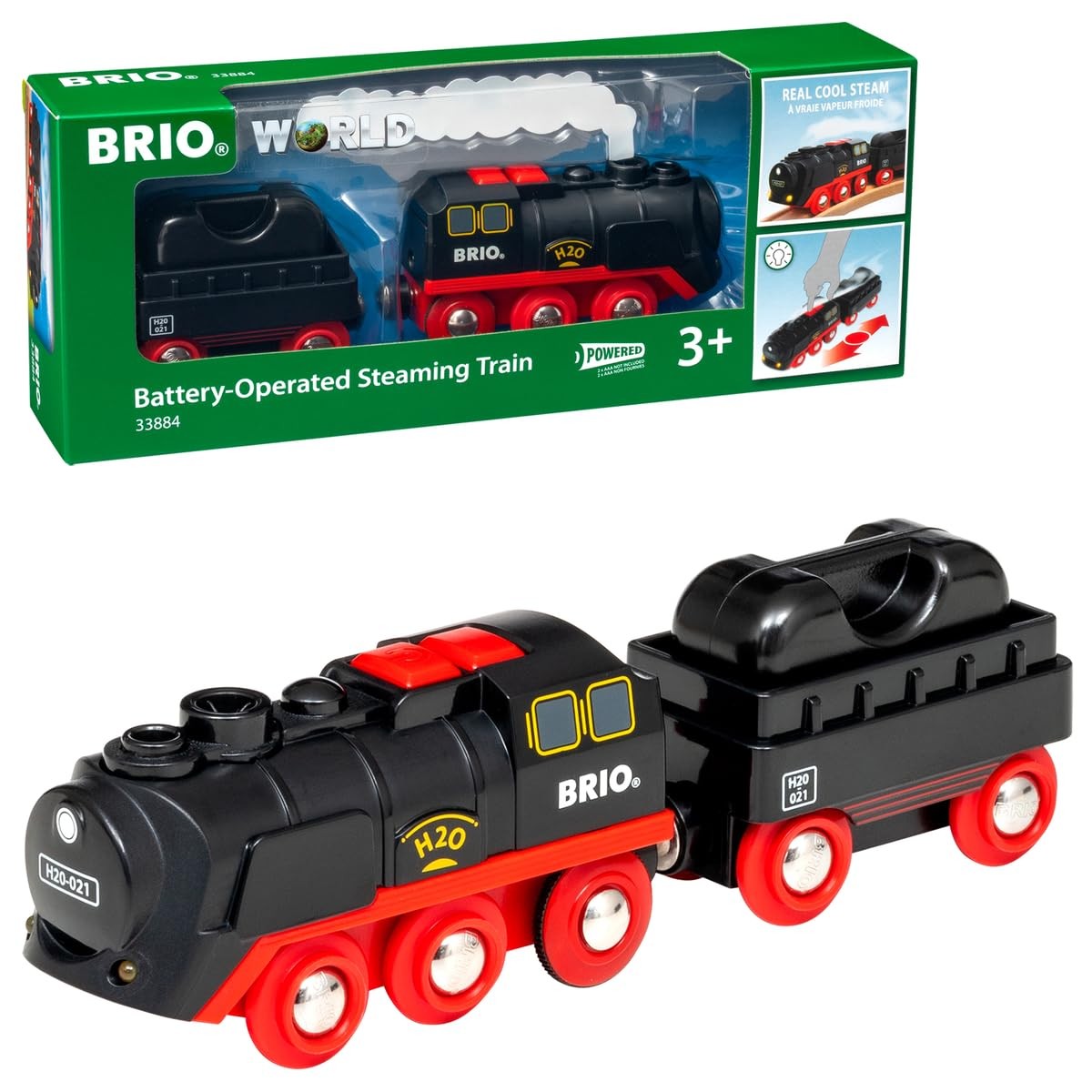 Battery Operated Steaming Train 3 Piece Motorized Engine Lights BRIO World Track