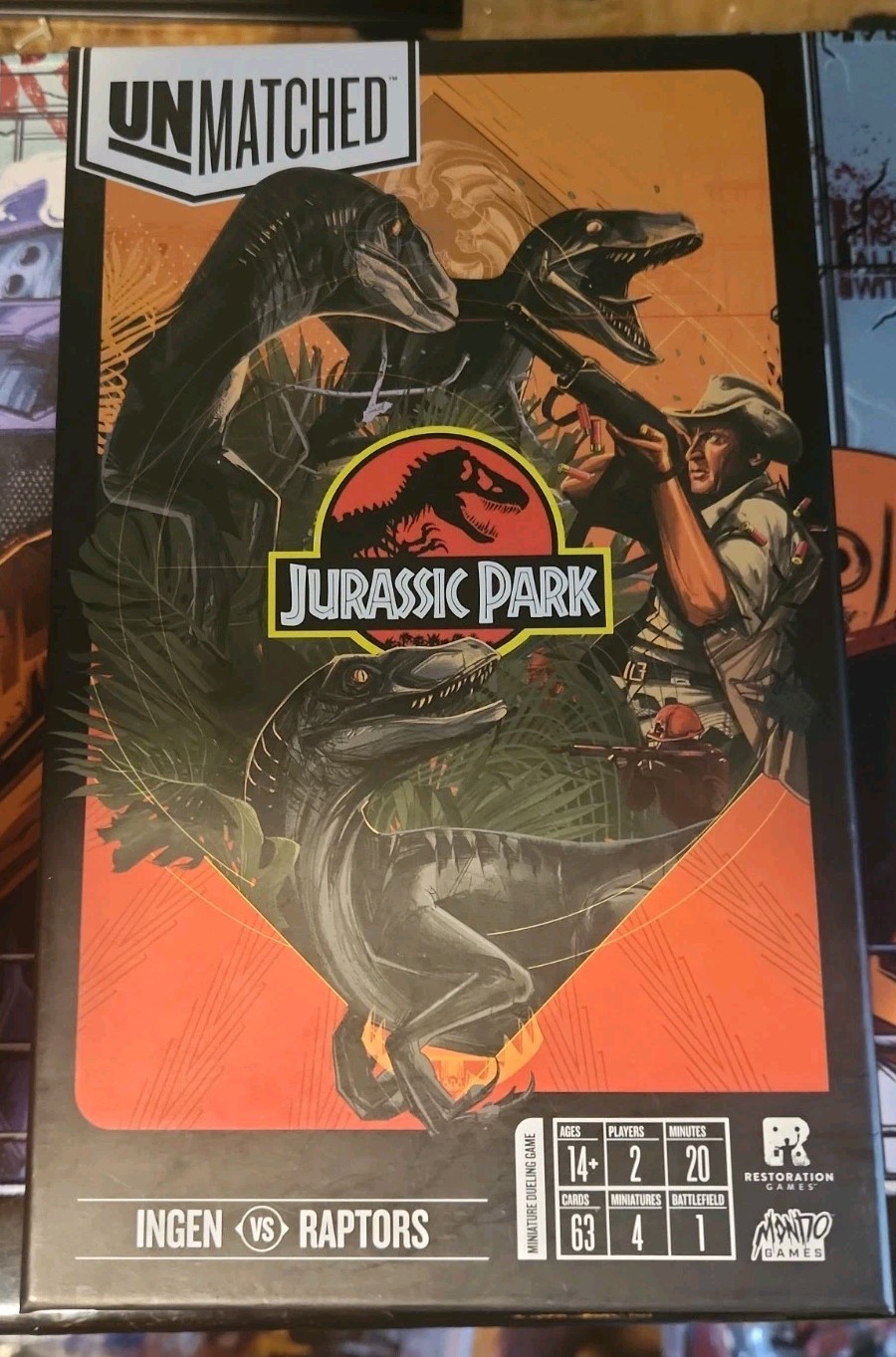 Unmatched Jurassic Park Ingen vs Raptors Board Game, 2 Players, Mondo Games