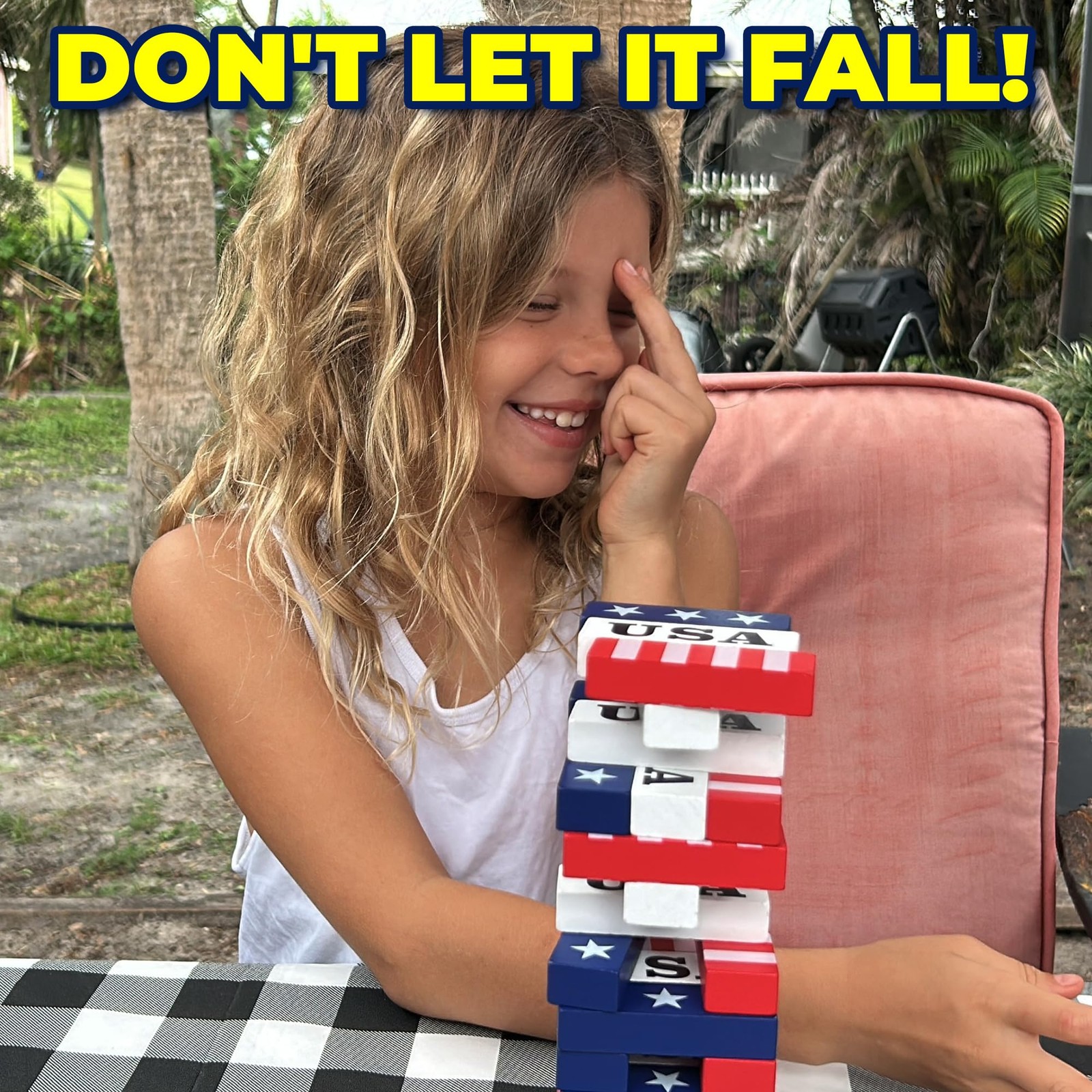 New Funwares Red White & Stack, Patriotic Wooden Stacking Game for Kids Adults