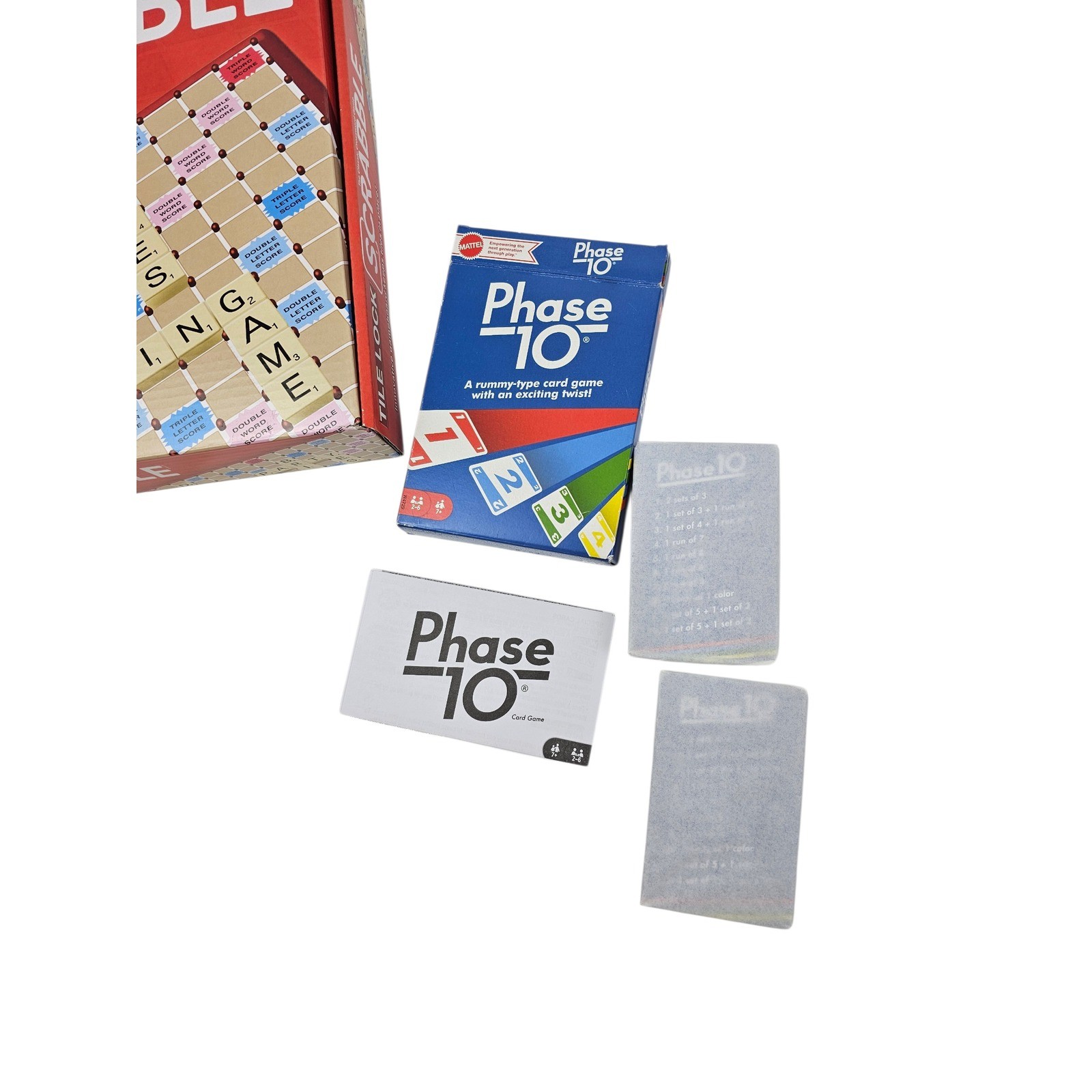 Scrabble Tile Lock Board Game Phase 10 Card Game Forte Trivia Cards Bundle