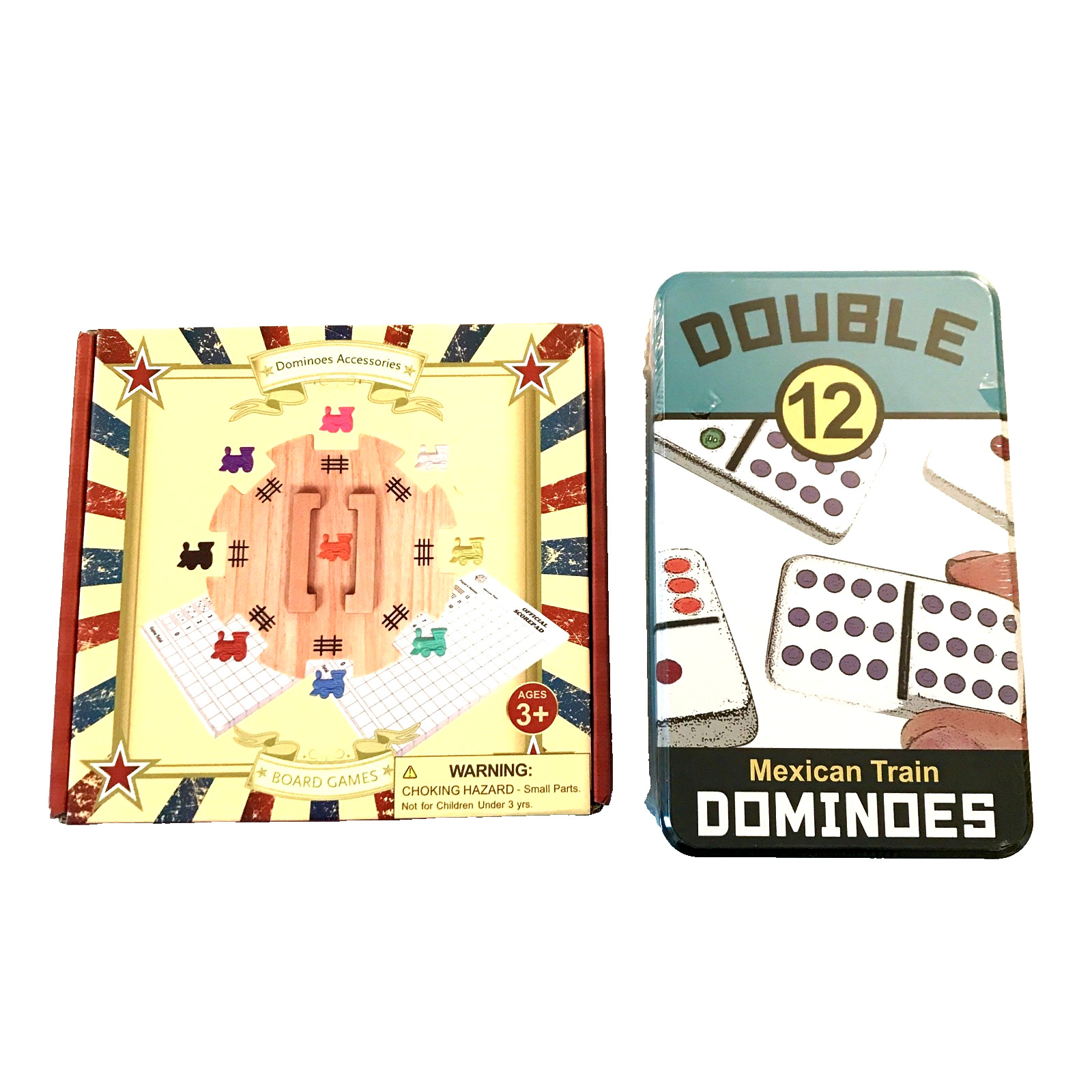NEW Mexican Train Dominoes Game Set Boxed Wood Hub 91-pc Tin 12/12 Colorful GIFT