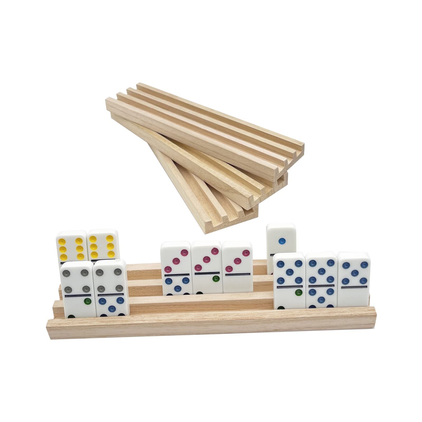 Juego De 4 Estantes De Madera Para Domino Natural Organizador De Soportes Para