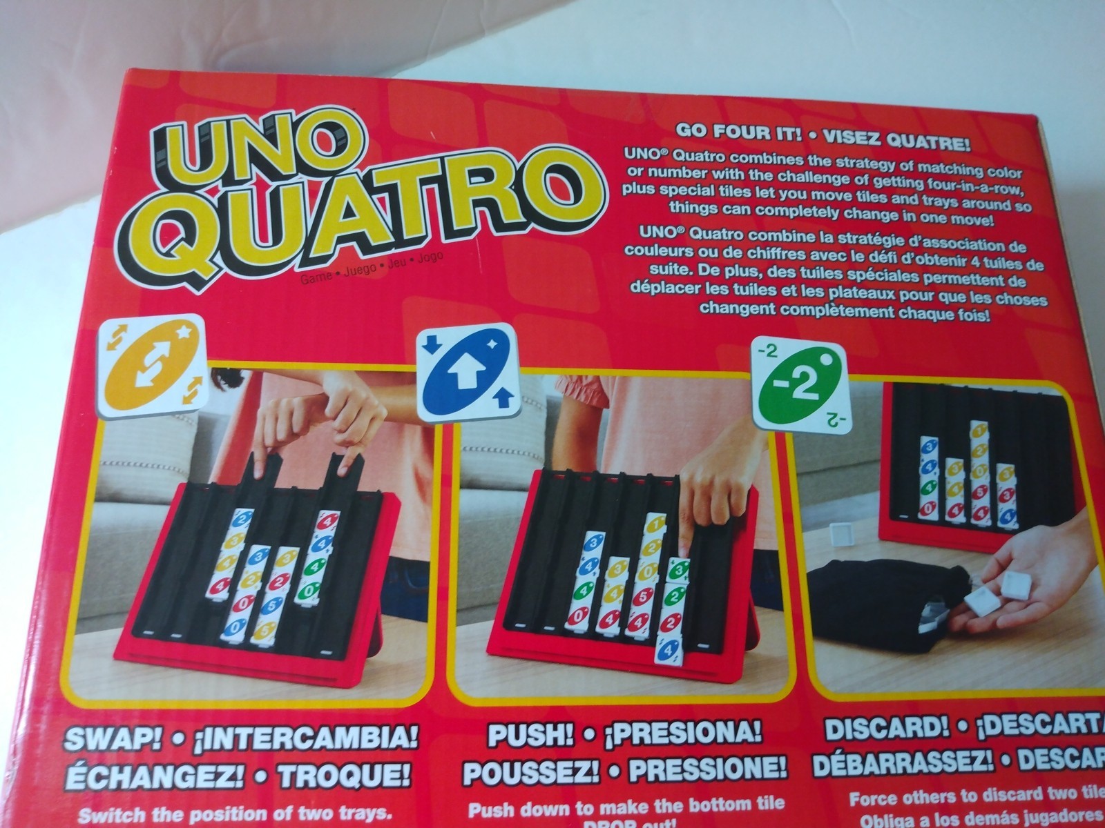 UNO Quatro Game with Colored Tiles & Plastic Game Grid for Adults/Family NEW