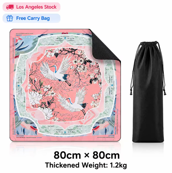 80x80cm Thickened Mahjong Table Mat Cherry Blossom Crane Non-Slip Rubber New