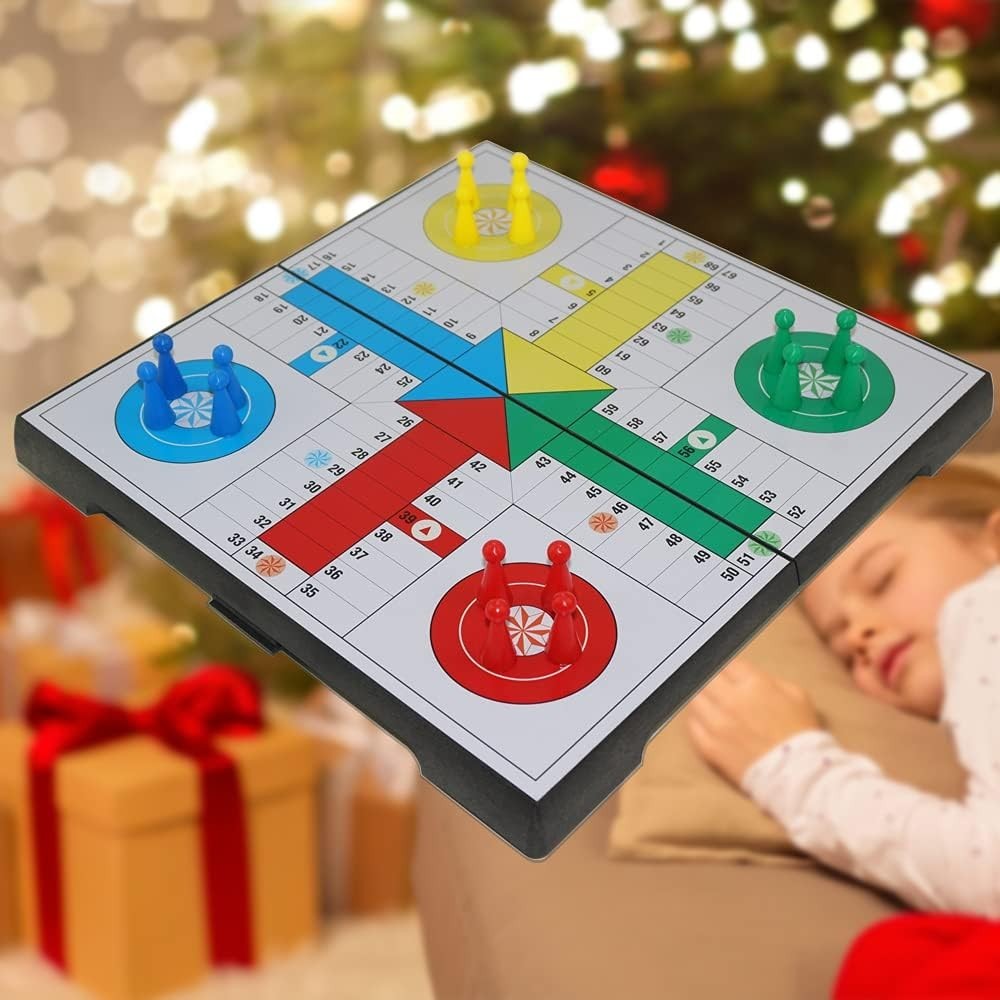 Ludo Game Board Set -9.5”, Magnetic Folding Travel Classic Strategy Game Roun…