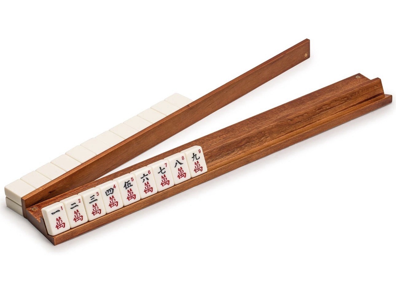 Classic Chestnut Color Wooden Mahjong Game Racks with Pushers, 18″ – Set of 4