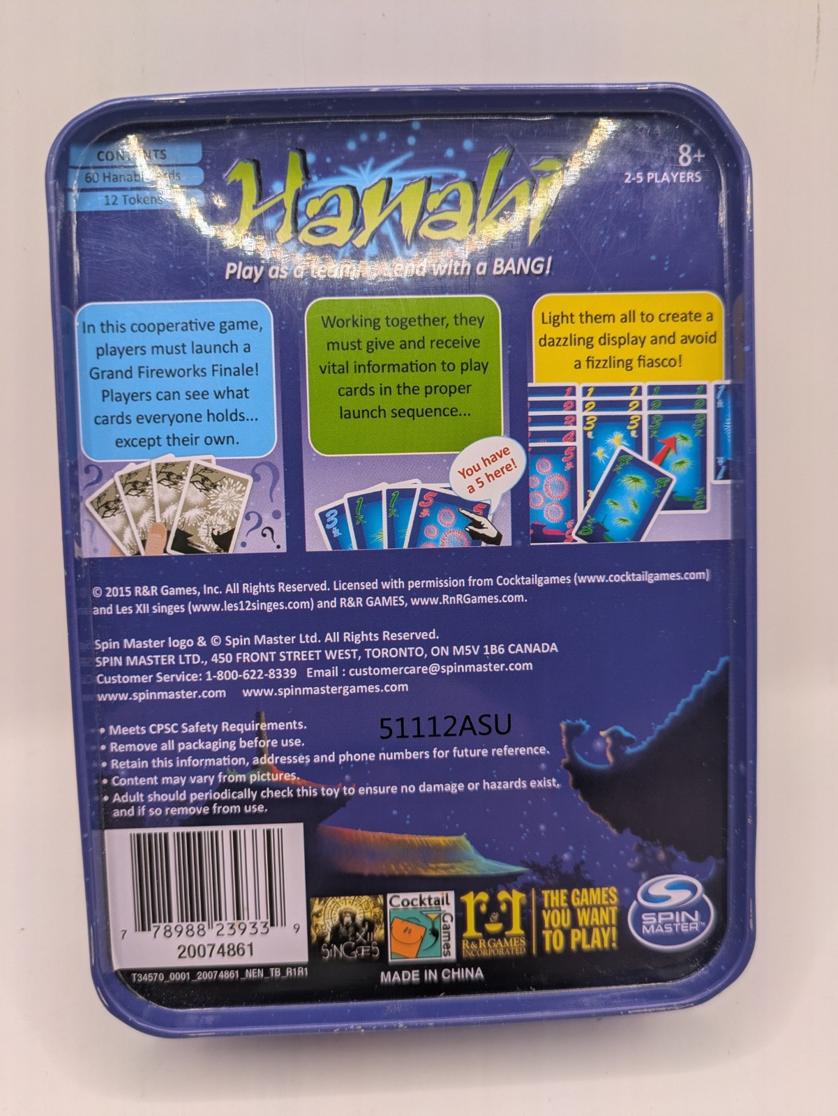 Hanabi Strategy Card Game Travel Tin Case Spin Master COMPLETE! USED!