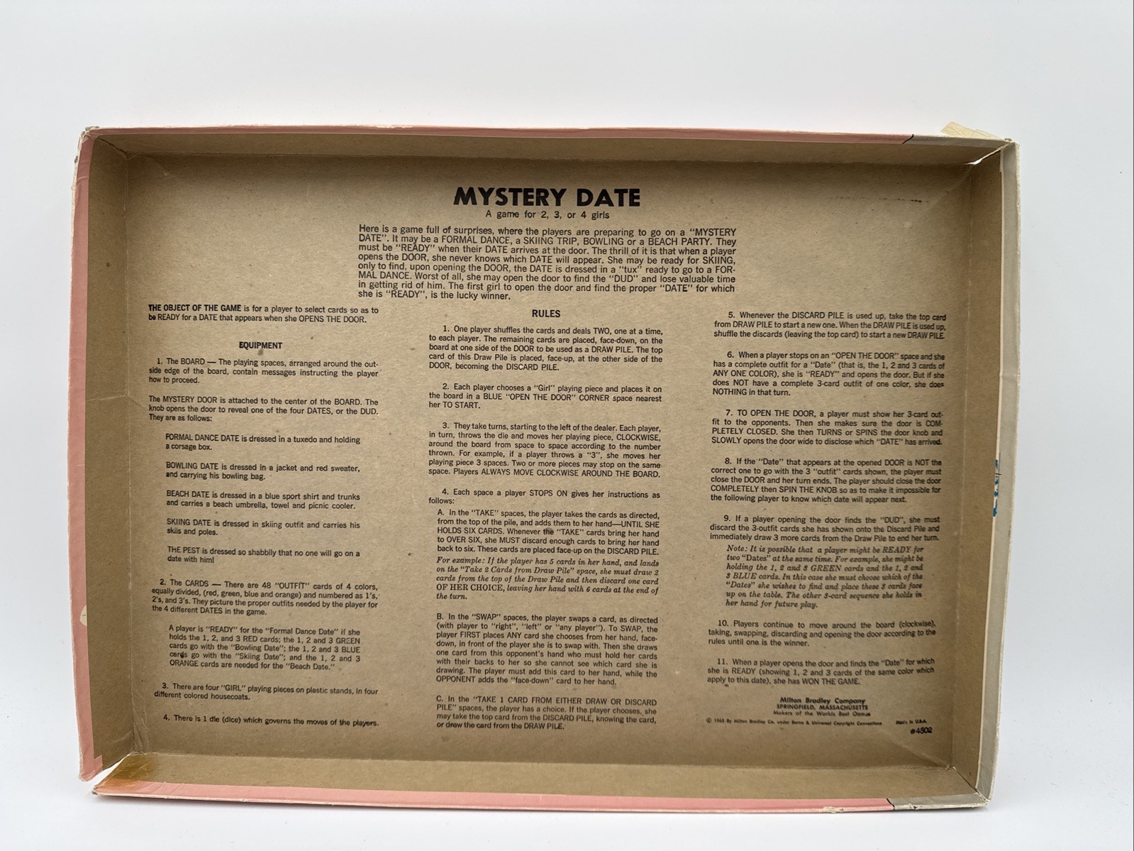 Milton Bradley 1965 Boardgame Mystery Date Game 4502 Complete Box Damage