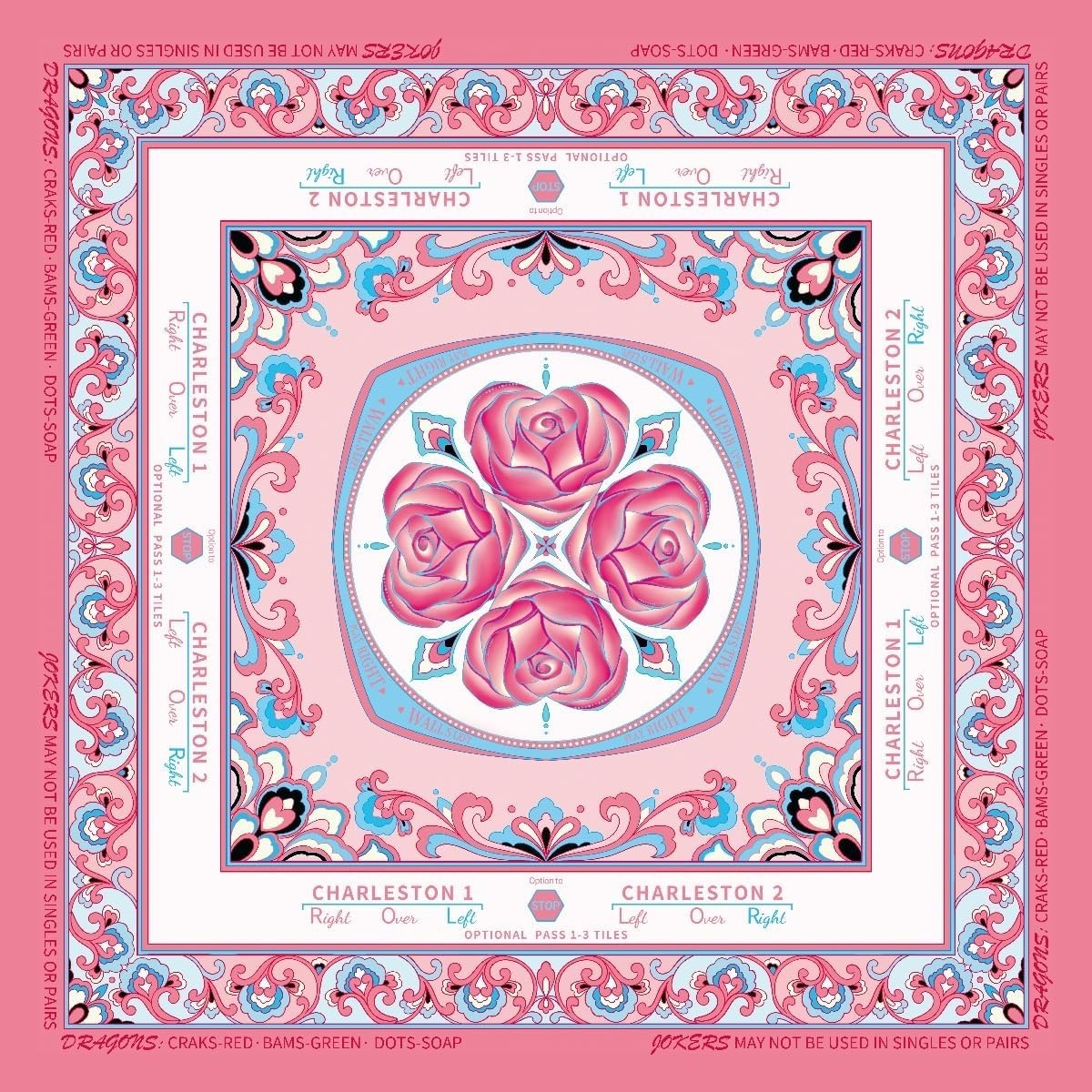 ® American Mahjong Mat with Rules – Pink Floral Mah Jong Table Cloth – 33″ Ne…
