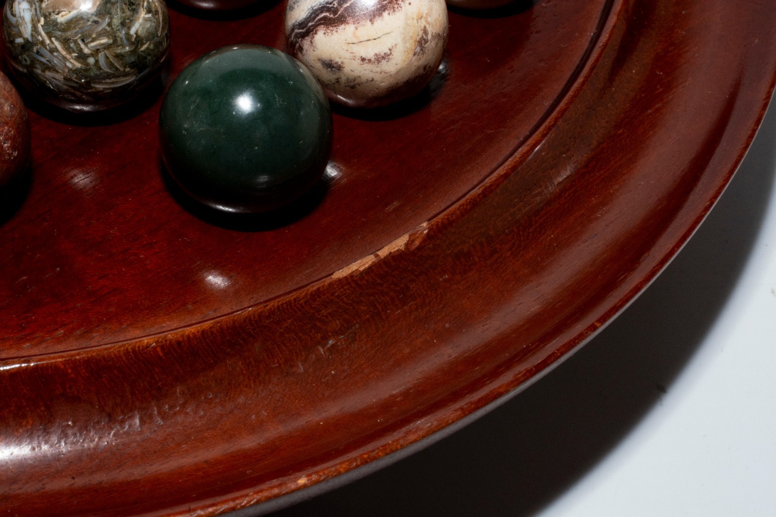 Wooden Solitaire Game 36 Natural Stone Marbles 9.5” Board