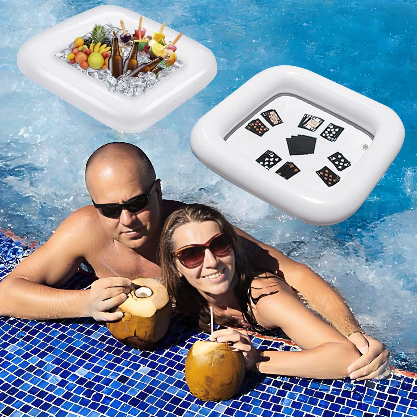 2 PCS Floating Pool Game Table with Waterproof Playing Cards for Summer Pool …