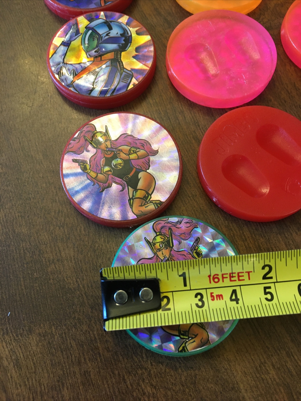 10 Vintage Plastic Slammers Pog Comic Anime Pogs Lot Jimbo Cartoon Diff Colors