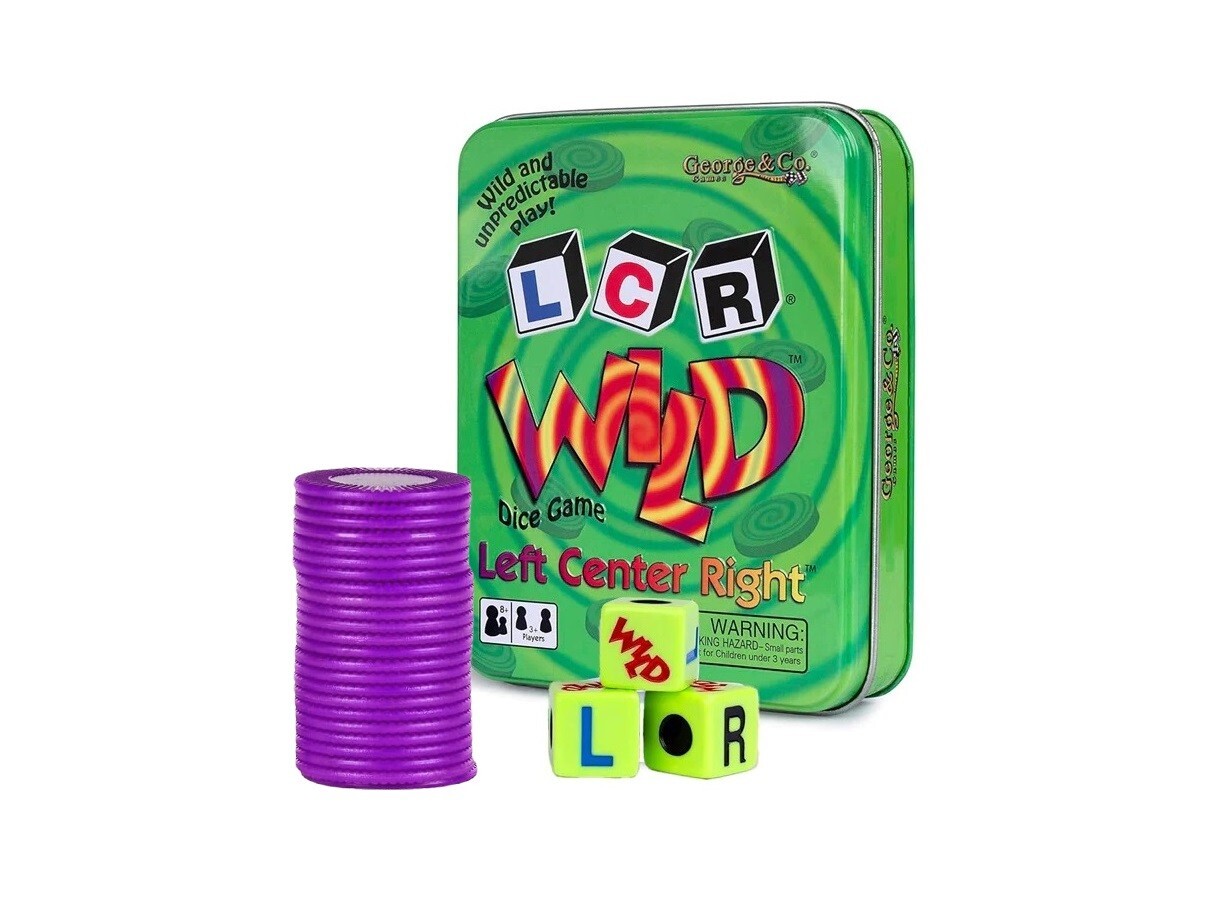 Left Center Right Dice Game Wild LCR Green Tin Box
