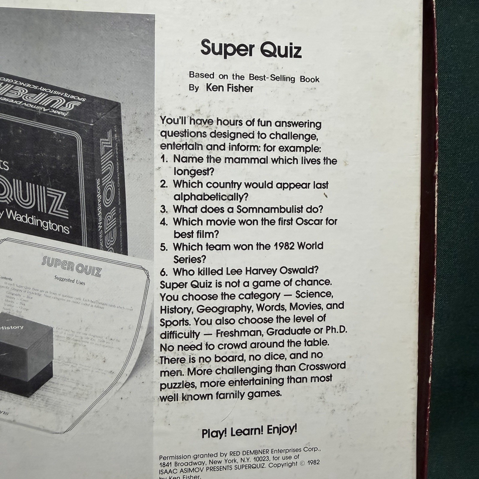 Isaac Asimov Presents Super Quiz – Waddingtons Game – Trivia – 1982 – Ships Free