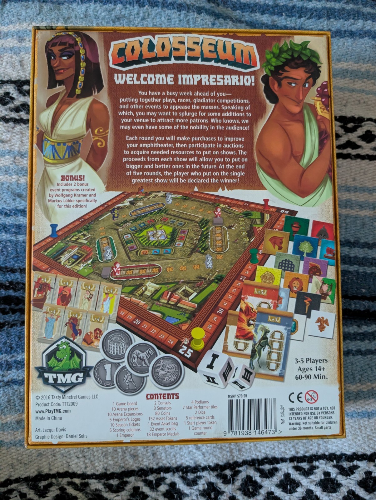 TMG Colosseum Kickstarter Emperor’s Edition Board Game With Metal Coins Unplayed