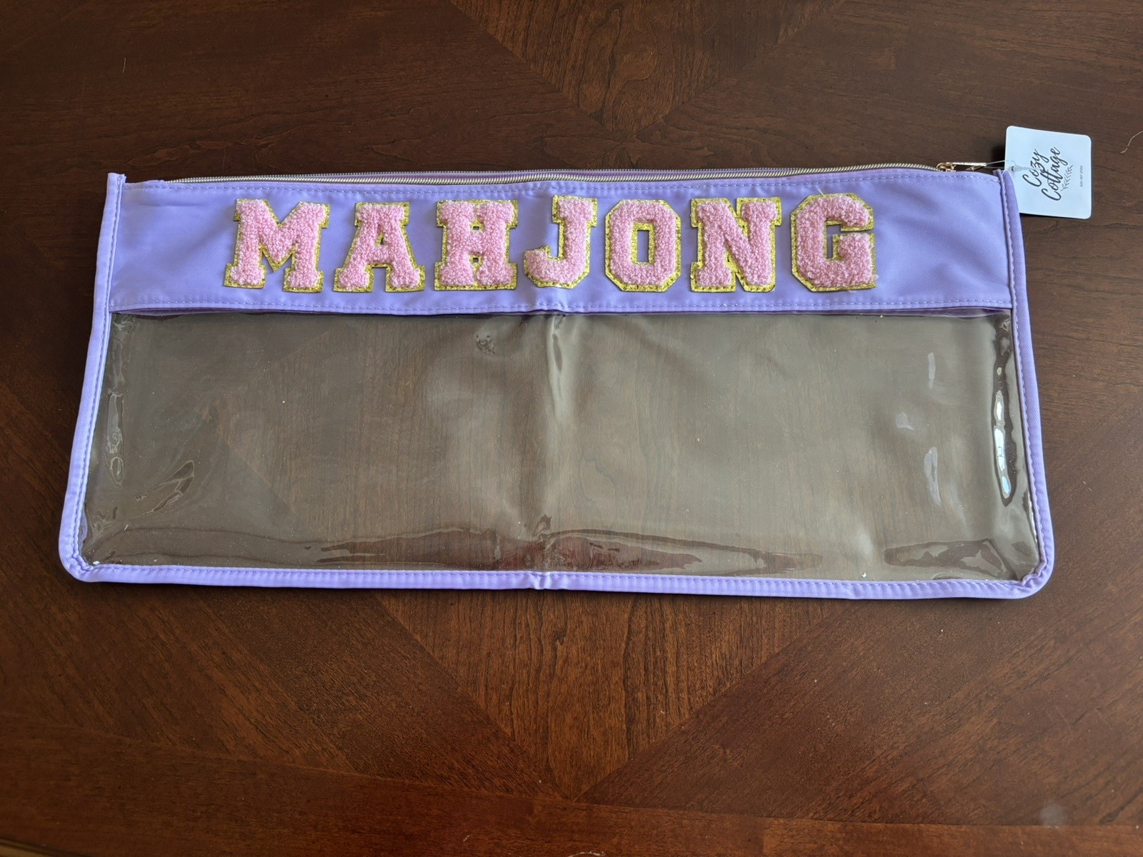 New Mahjong Tile Set Bag Pink Lilac Light Purple Clear with Gold Accents