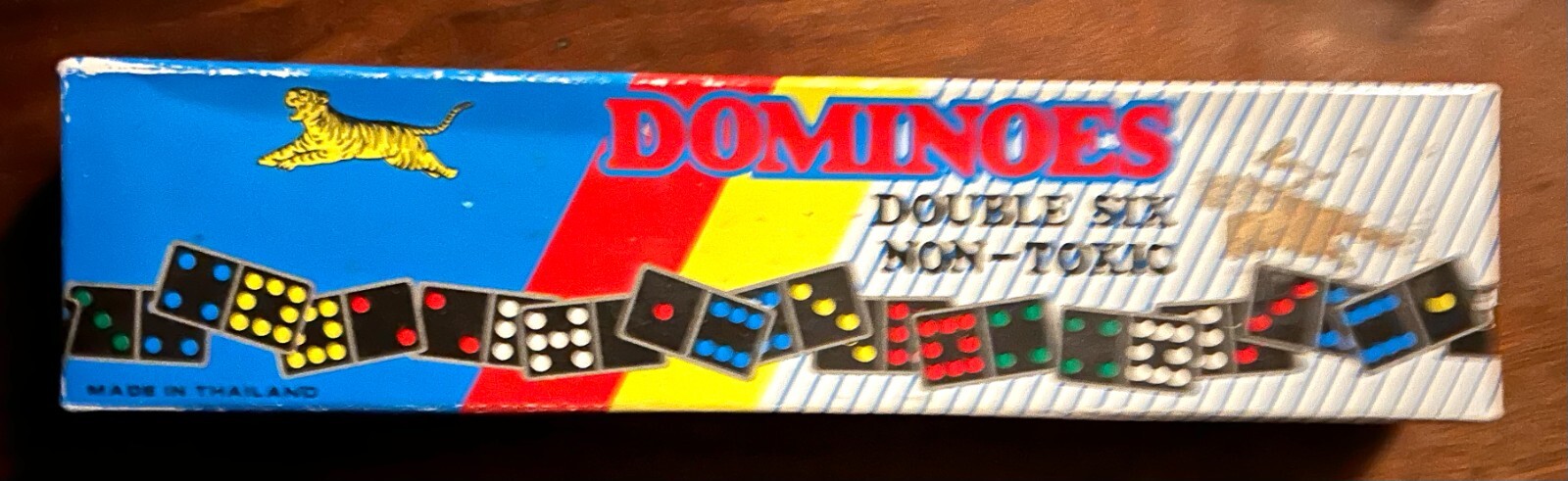 VINTAGE DOMINOES THAILAND DOUBLE SIX NON-TOXIC TIGER PIECES WITH INSTRUCTIONS