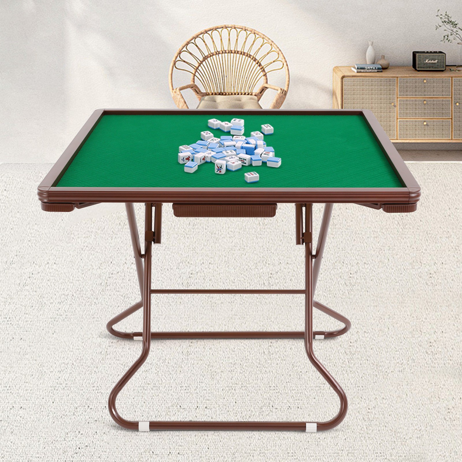 Mahjong Table w/ 4 Cup Holders & 4 Drawers for 4 Player People Foldable Portable
