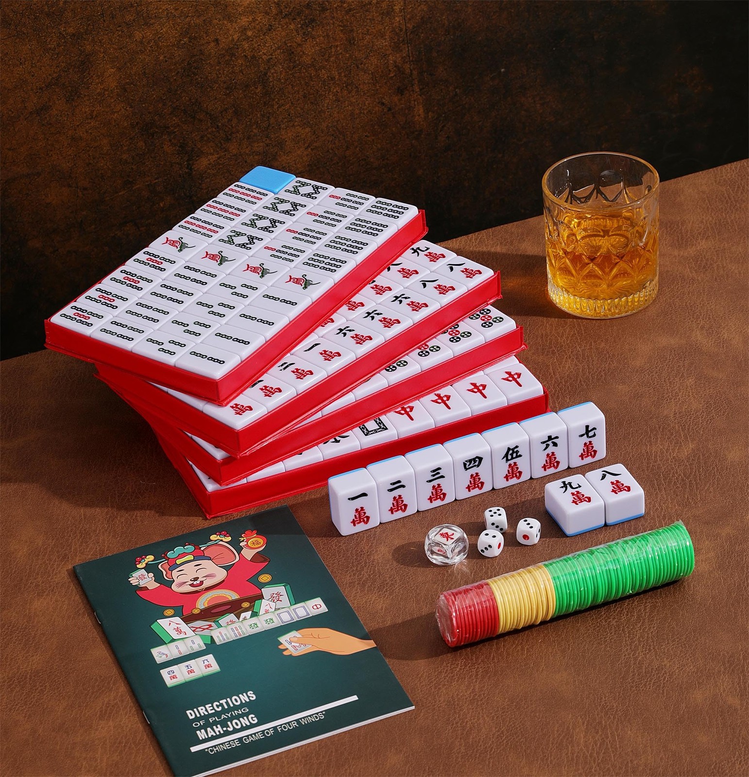Mose Cafolo Traditional Chinese Mahjong Set – 144 Melamine 34mm Standard Size…