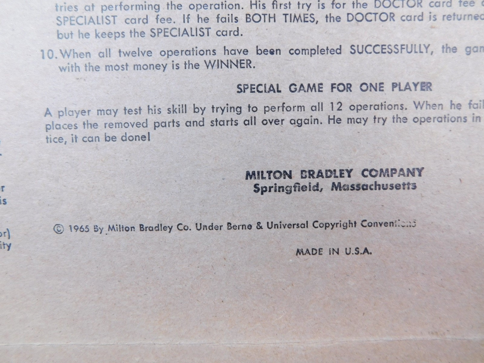 1965 OPERATION Original Electronic Vintage Game Toy Milton Bradley – no power