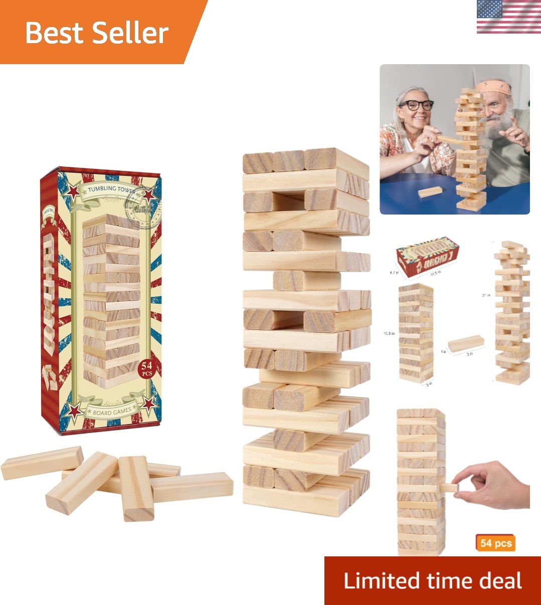 54pcs Wooden Stacking Game: Fun, Safe Family Game Night Essential