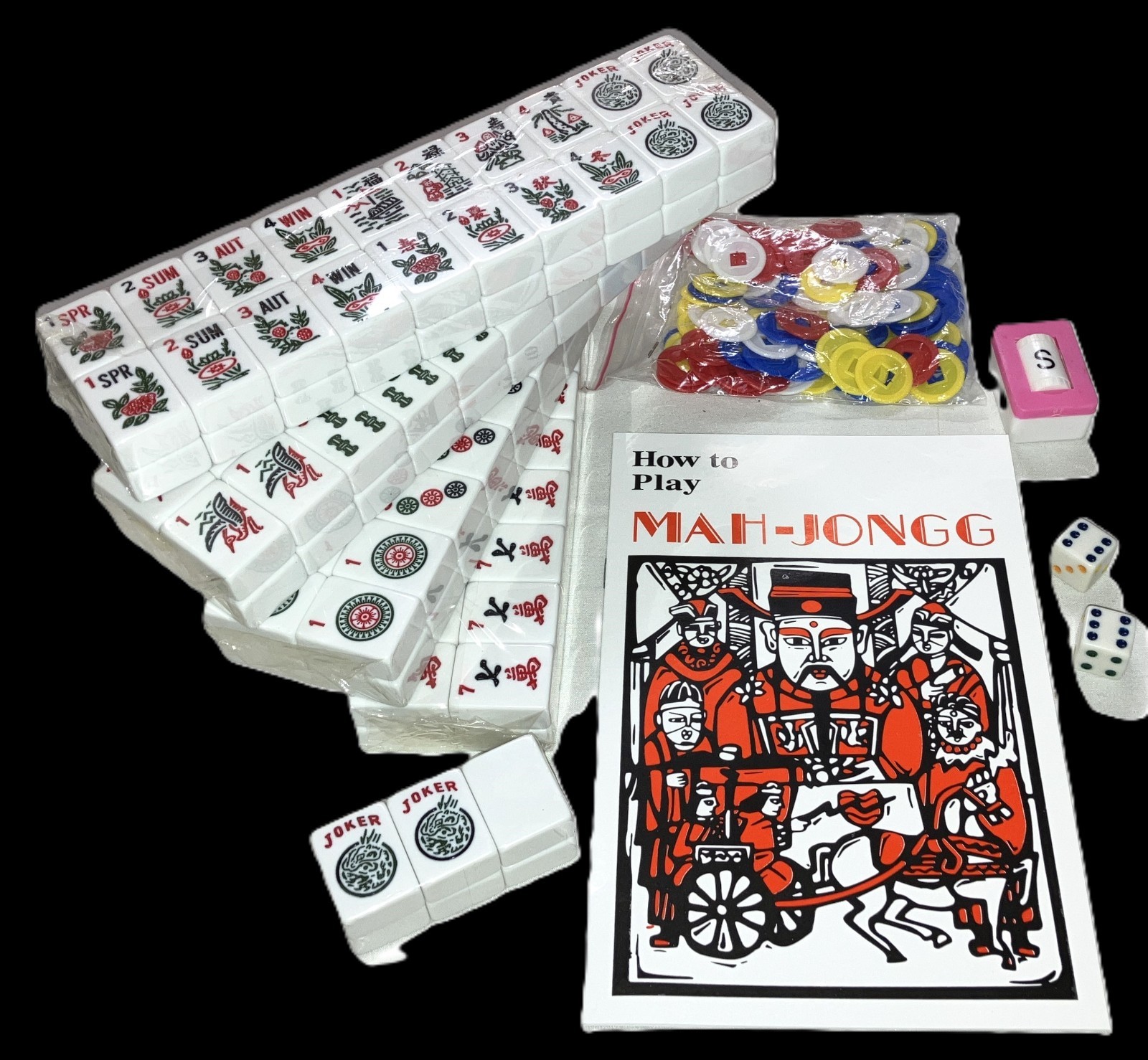 Mahjong Mahjongg Western American Standard Size White 166 Tiles Only Engraved