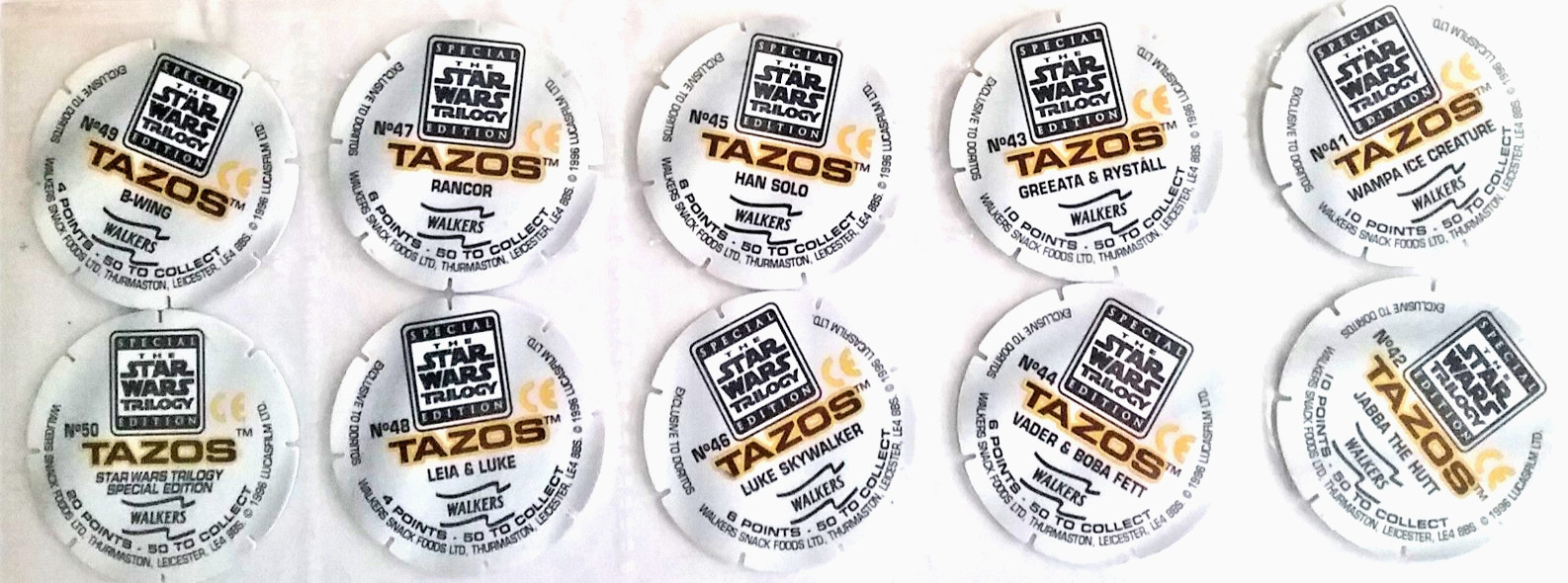 Star Wars Trilogy COMPLETE SET of 50 Walkers Tazos Pogs 1996