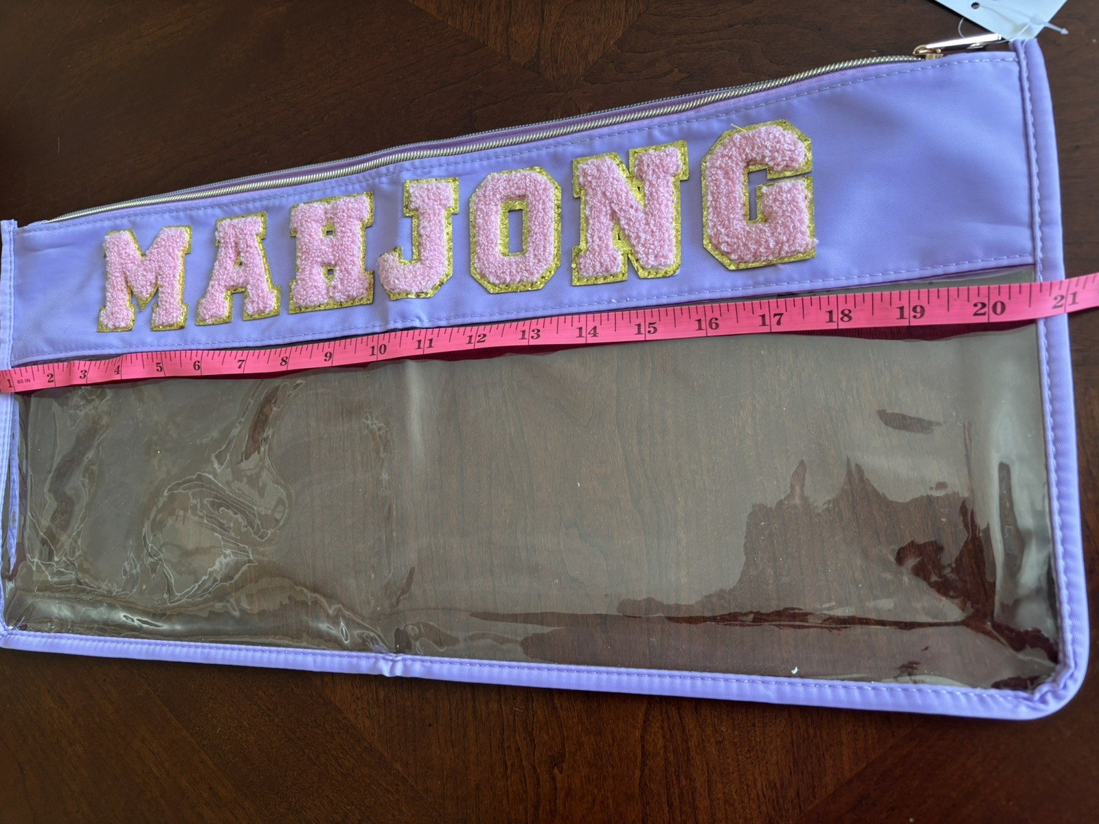 New Mahjong Tile Set Bag Pink Lilac Light Purple Clear with Gold Accents