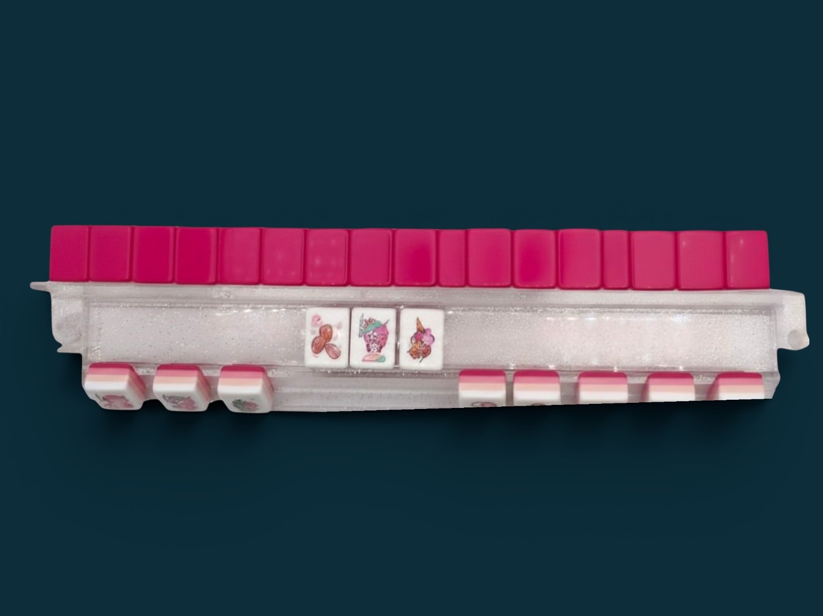 Clear Glitter Acrylic Mahjong Rack Set of 4 with Pushers 18.5″ NMJL Sparkle Rack