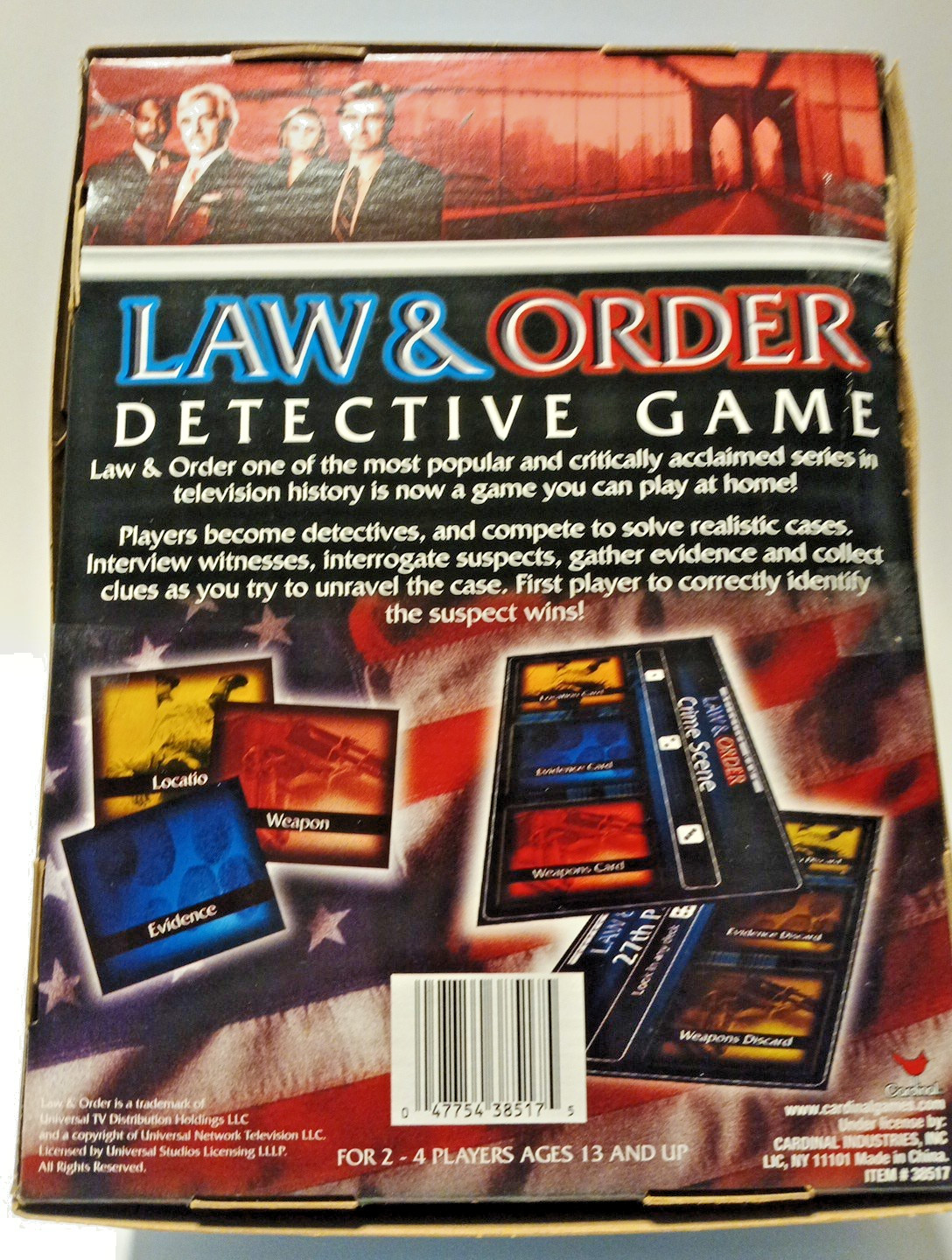 Law & Order Cardinal Detective Board Game Gather Evidence 13+ Pre-owned Complete