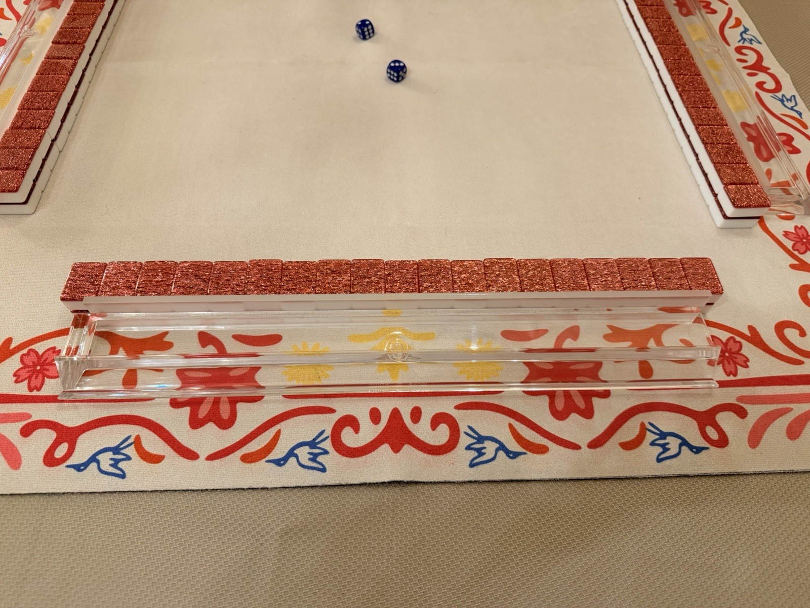 Mah Jong Complete Set w/ Racks, pink sparkle Tiles & 2 Dice (no bag)