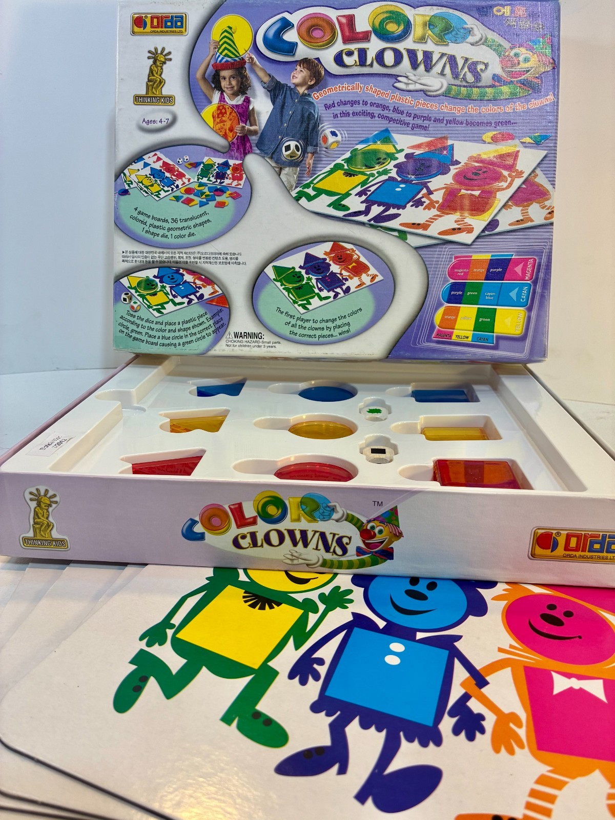 COLOR CLOWNS Educational Board Game Geometric Shapes 2003 Orda Industries Age4-7