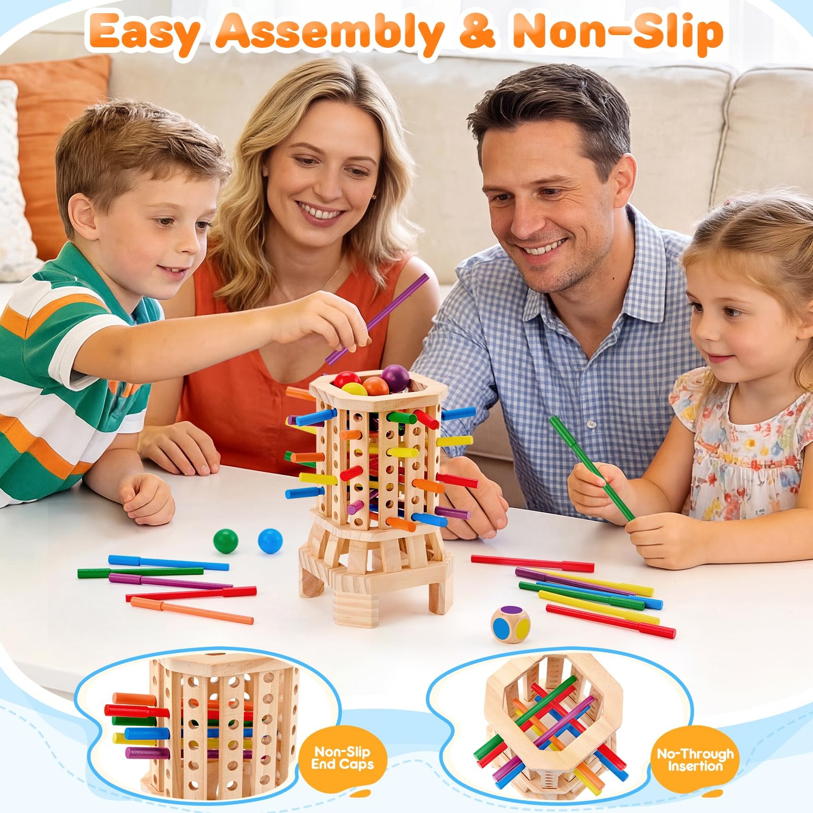 Montessori Wooden Board Game, Colorful Sticks & Ball Drop Games for Kids, Fine