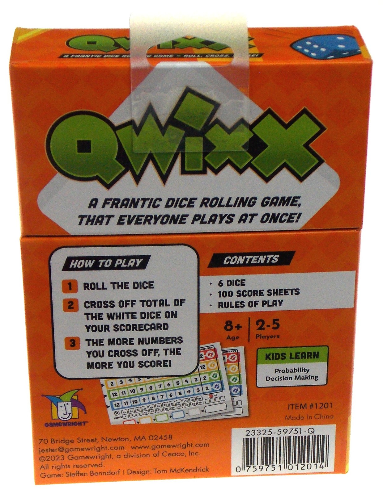 Gamewright Qwixx Fast Family Dice Game Dice Score Sheets 2-5 Players Party Gift