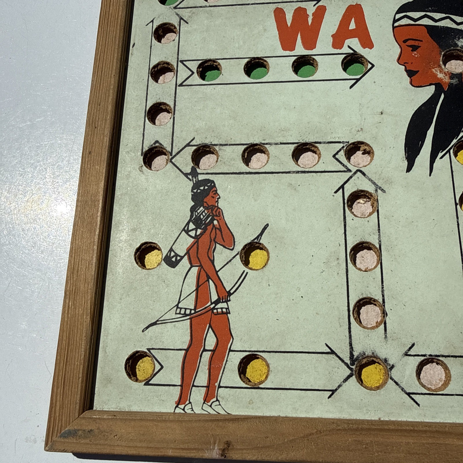 Vtg Wa-Hoo Wahoo Game Board Creative Designs Texas Indian Western Framed Checker