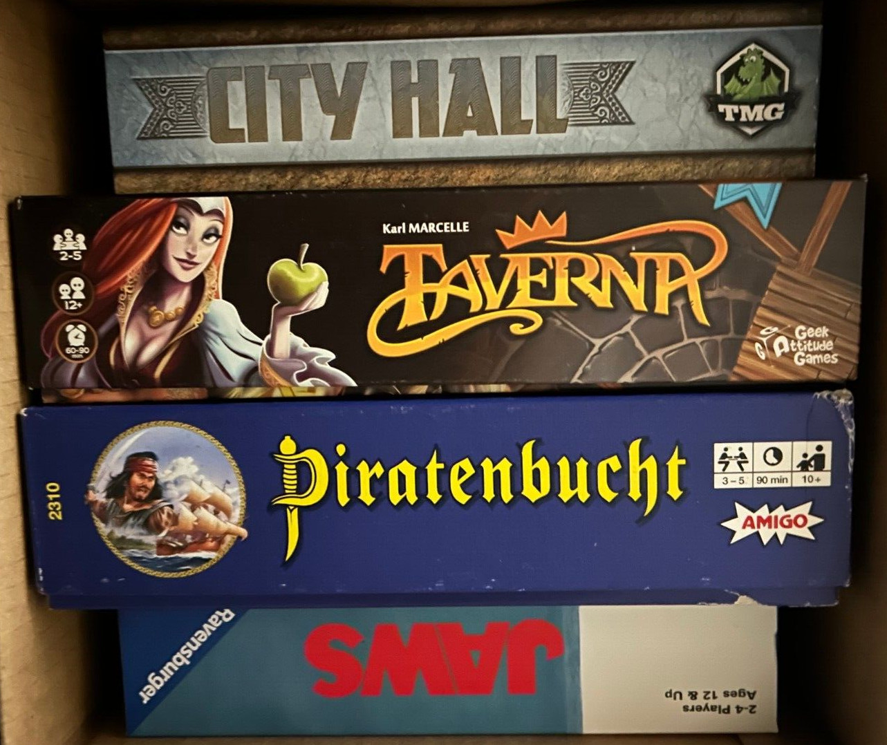 Lot of 4 – Board Game City Hall TMG, Pirate’s Cove Amigo, Taverna, Jaws